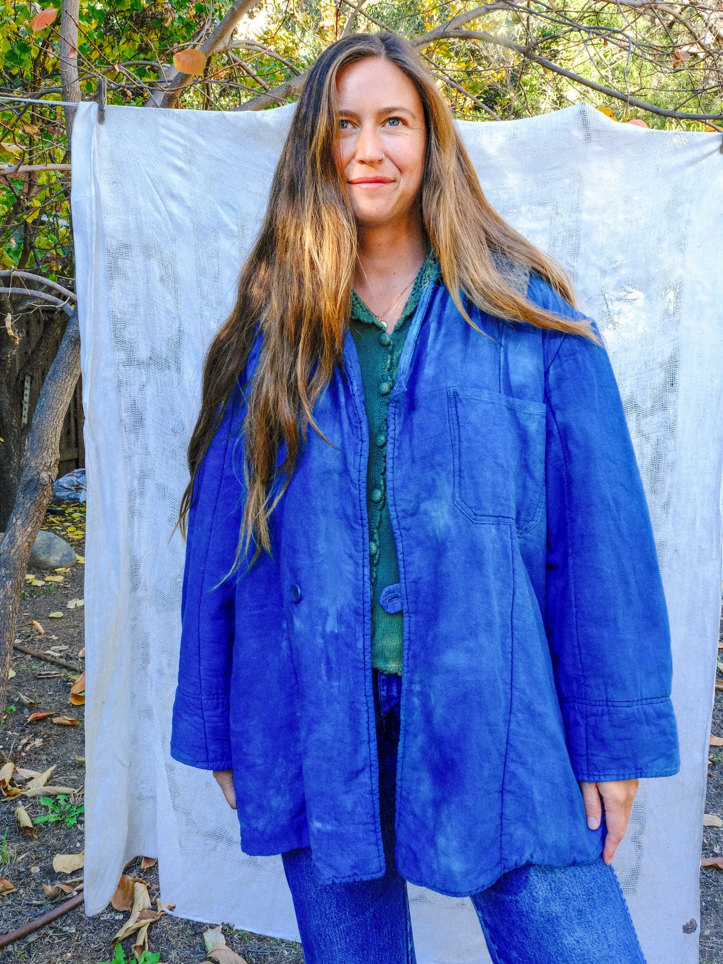 Indigo Super Soft Cotton Shearling Coat