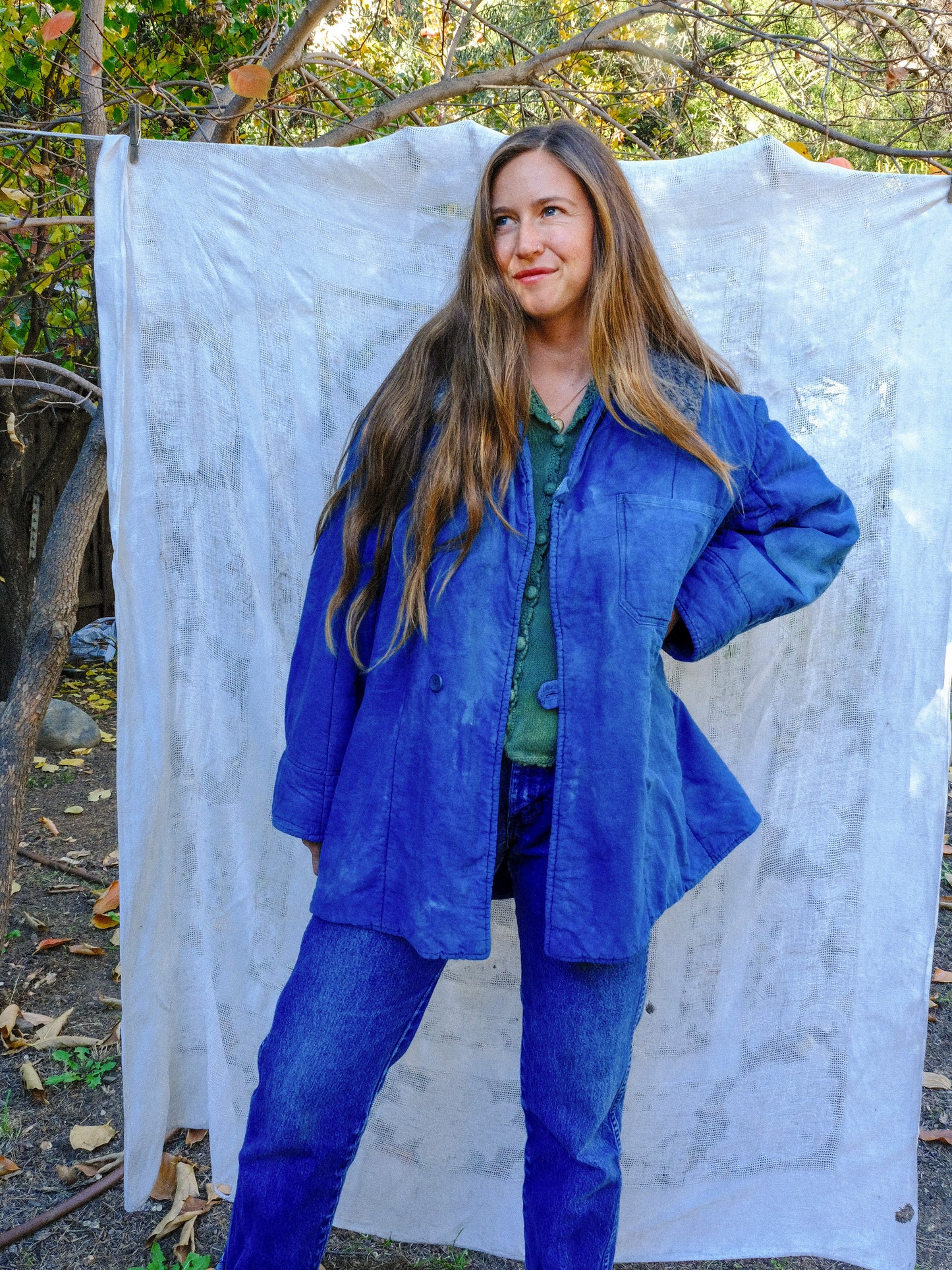 Indigo Super Soft Cotton Shearling Coat