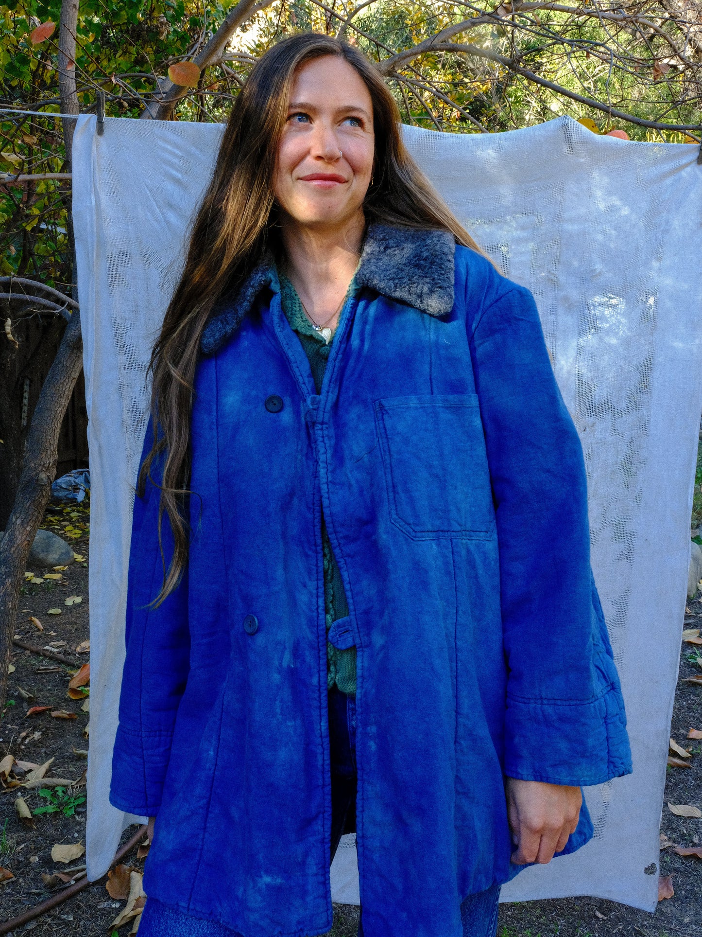 Indigo Super Soft Cotton Shearling Coat