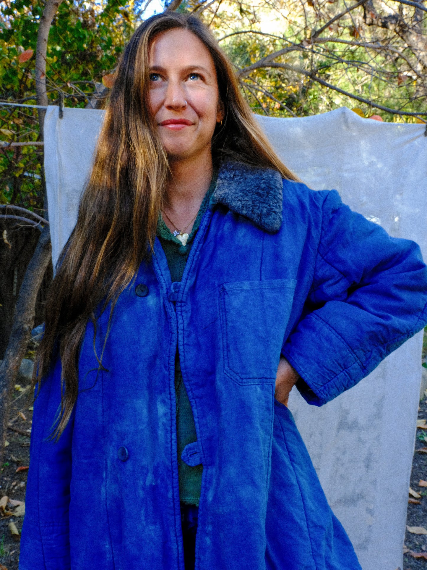 Indigo Super Soft Cotton Shearling Coat