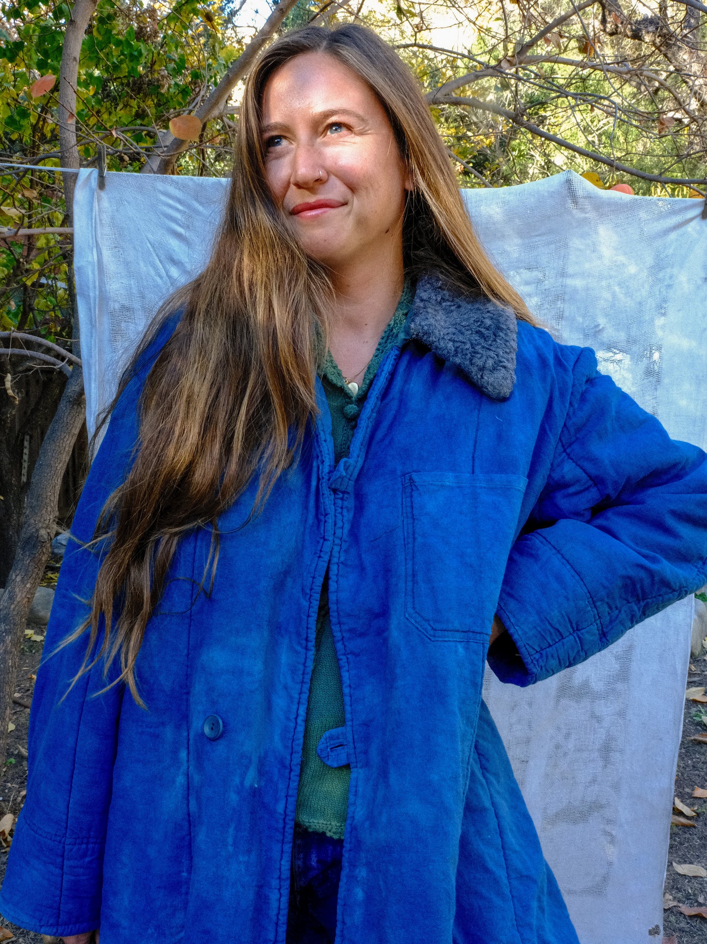 Indigo Super Soft Cotton Shearling Coat