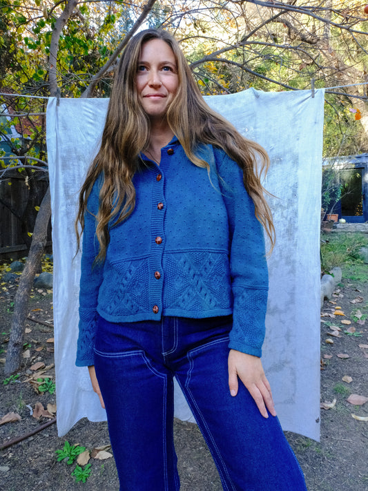 Indigo Cotton Collared Dobby Sweater