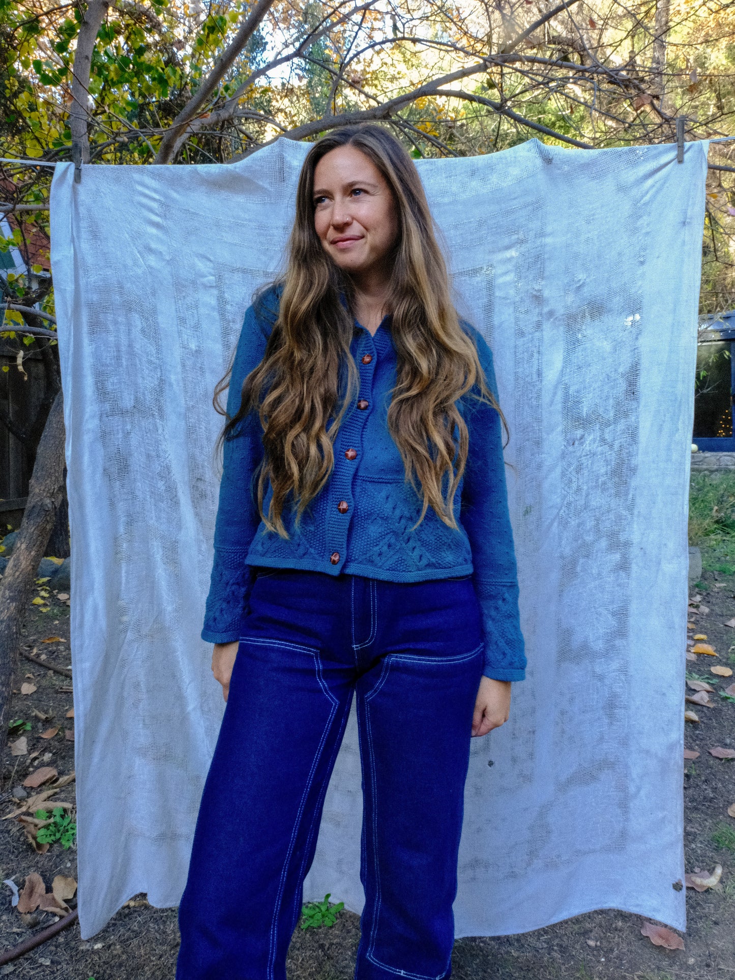 Indigo Cotton Collared Dobby Sweater