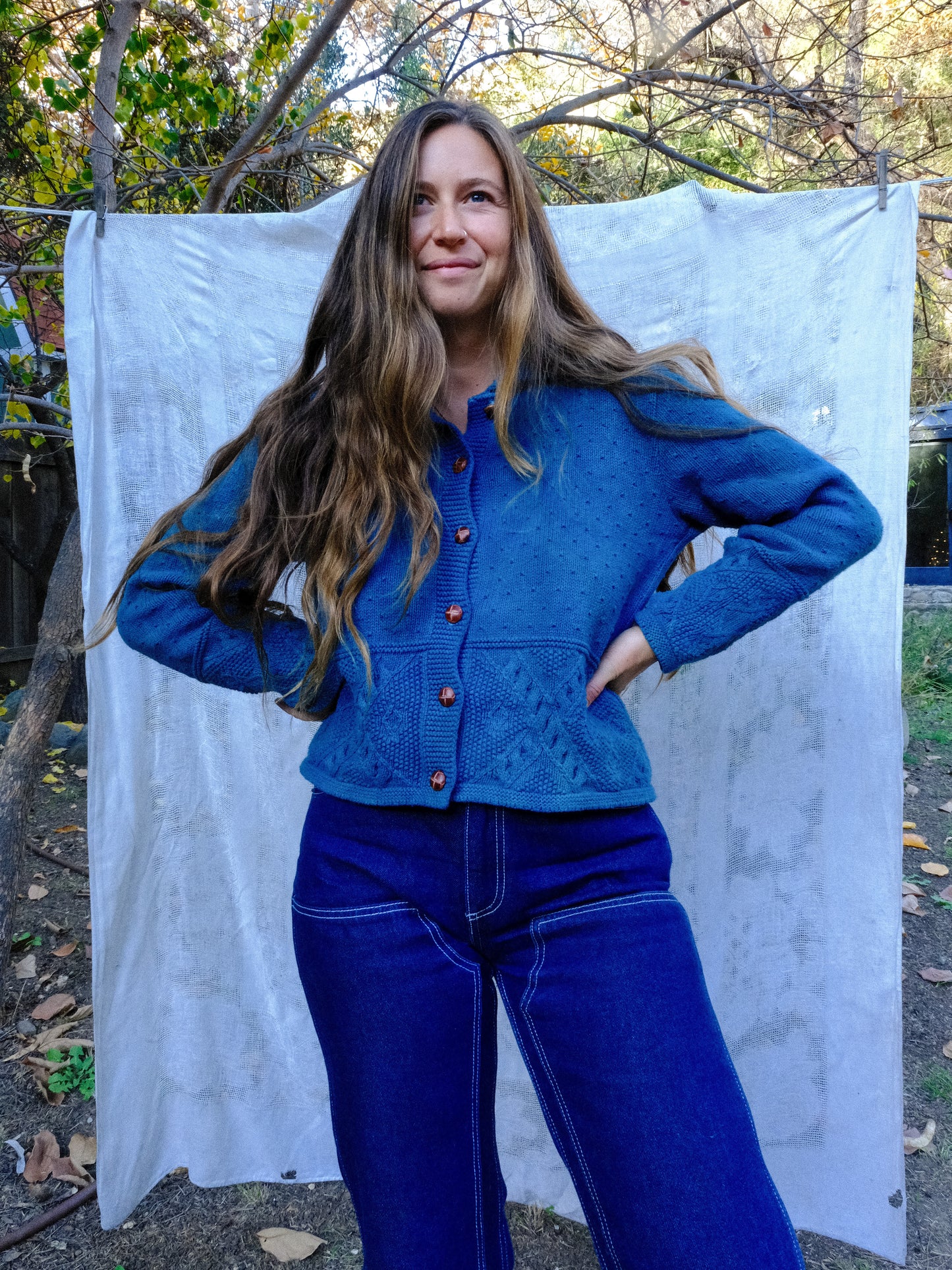 Indigo Cotton Collared Dobby Sweater