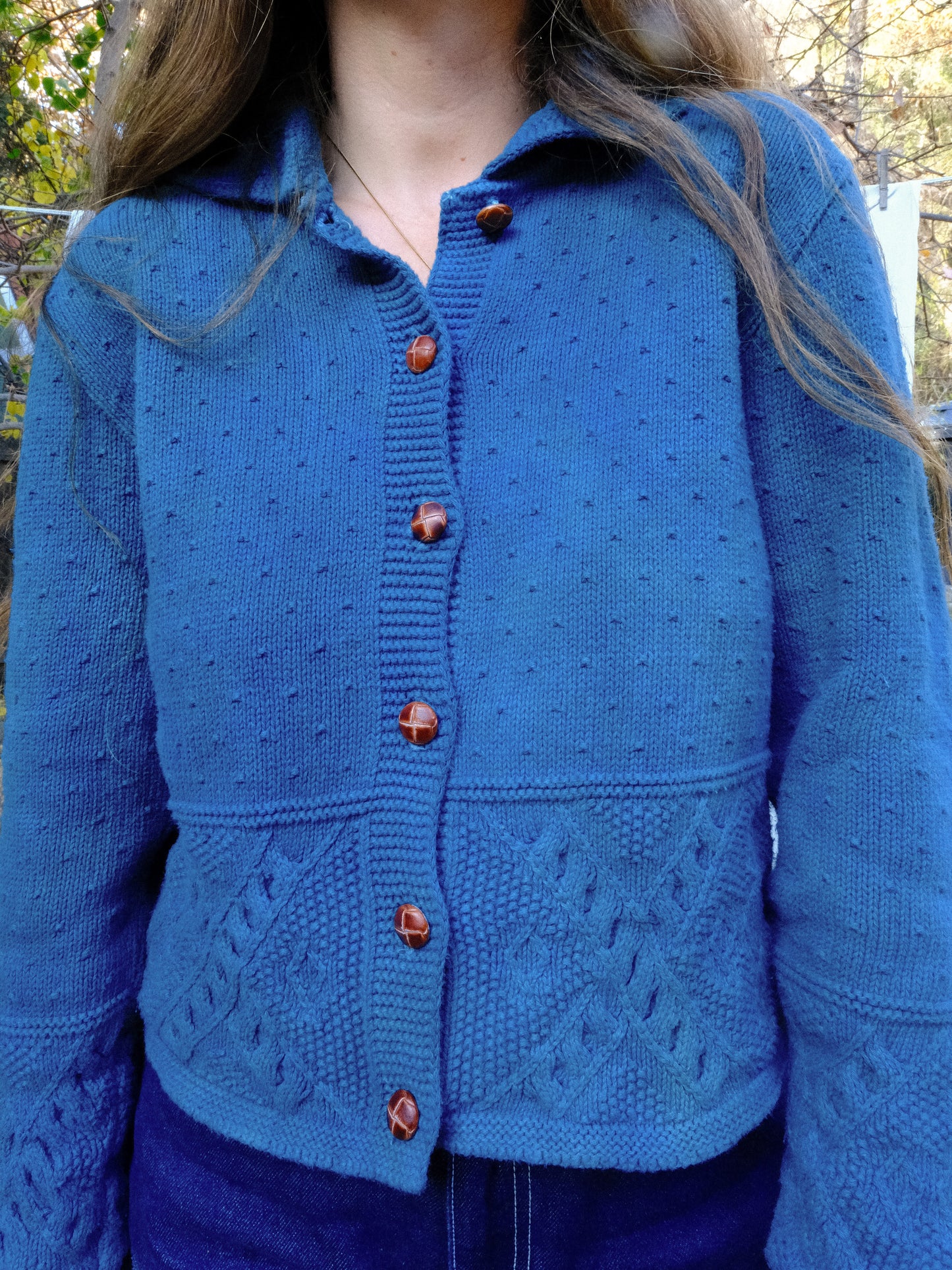 Indigo Cotton Collared Dobby Sweater