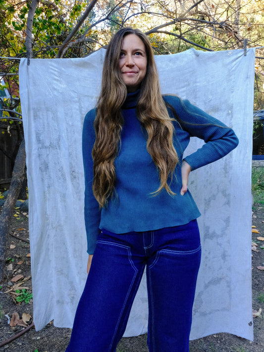 Indigo Ribbed Long Sleeve Turtleneck