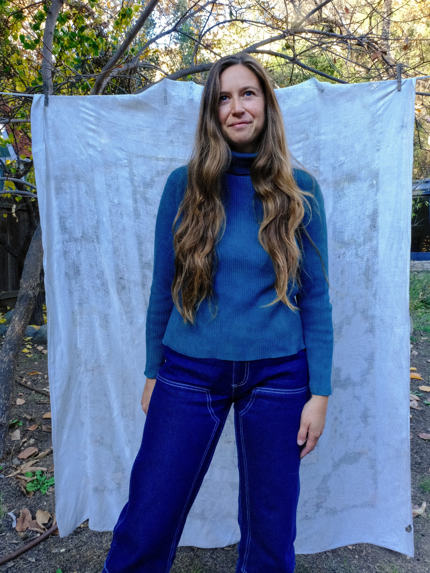 Indigo Ribbed Long Sleeve Turtleneck