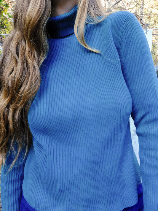 Indigo Ribbed Long Sleeve Turtleneck