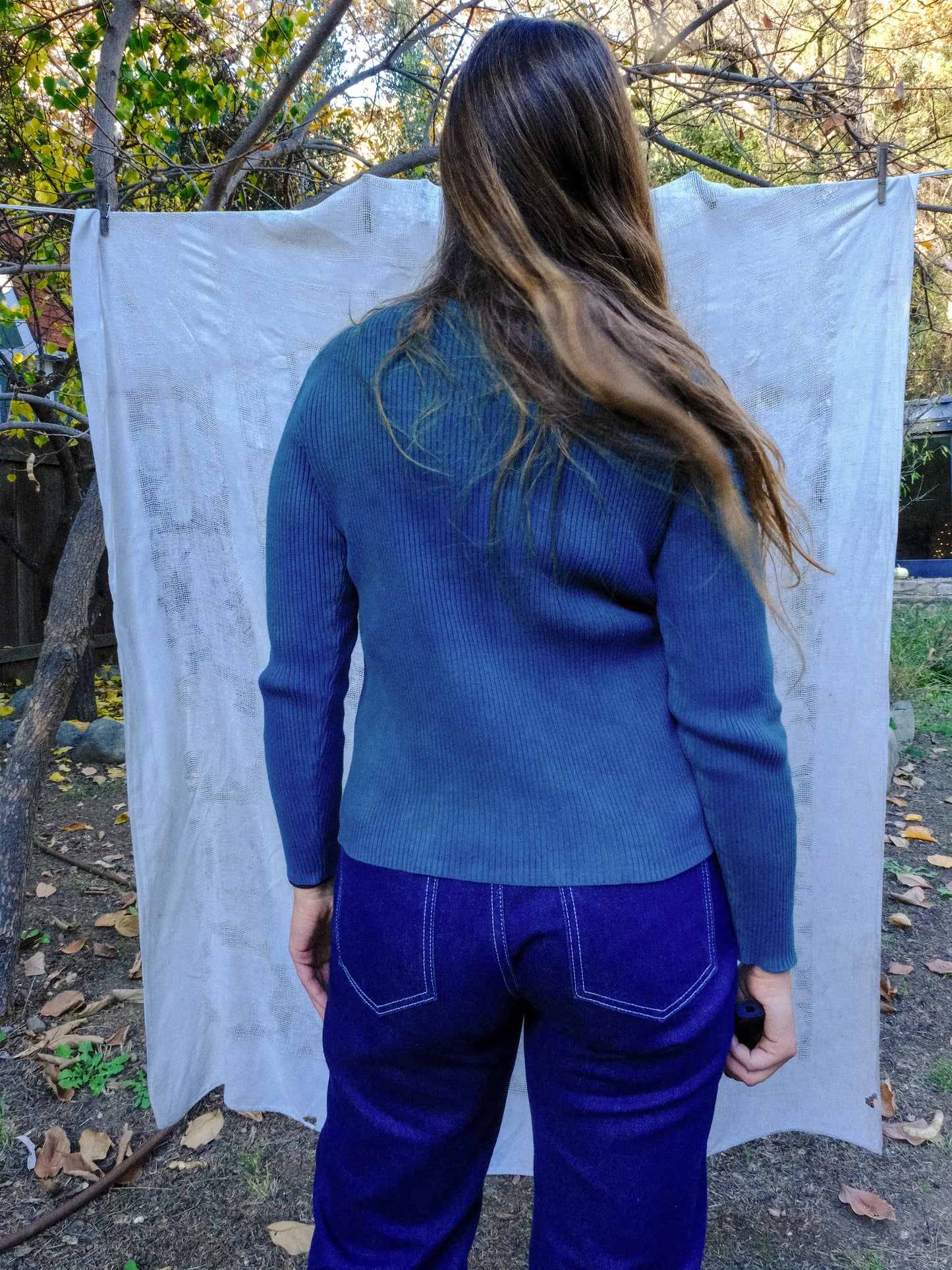Indigo Ribbed Long Sleeve Turtleneck