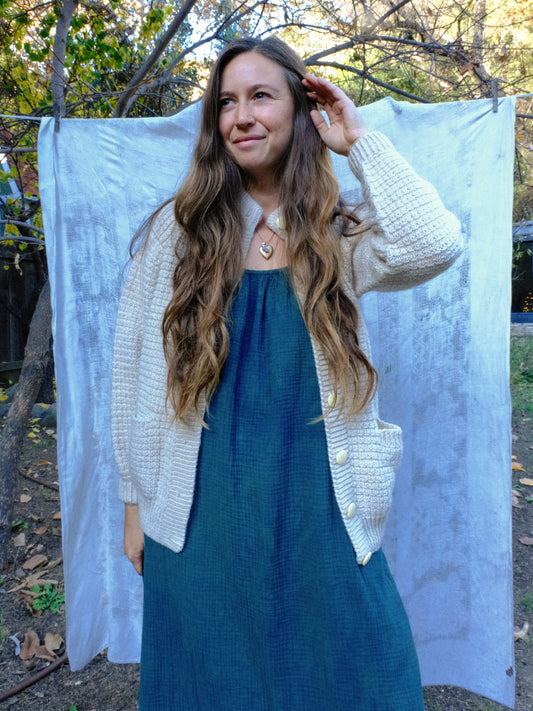 Indigo Cotton Gauze Flutter Strap Maxi Dress