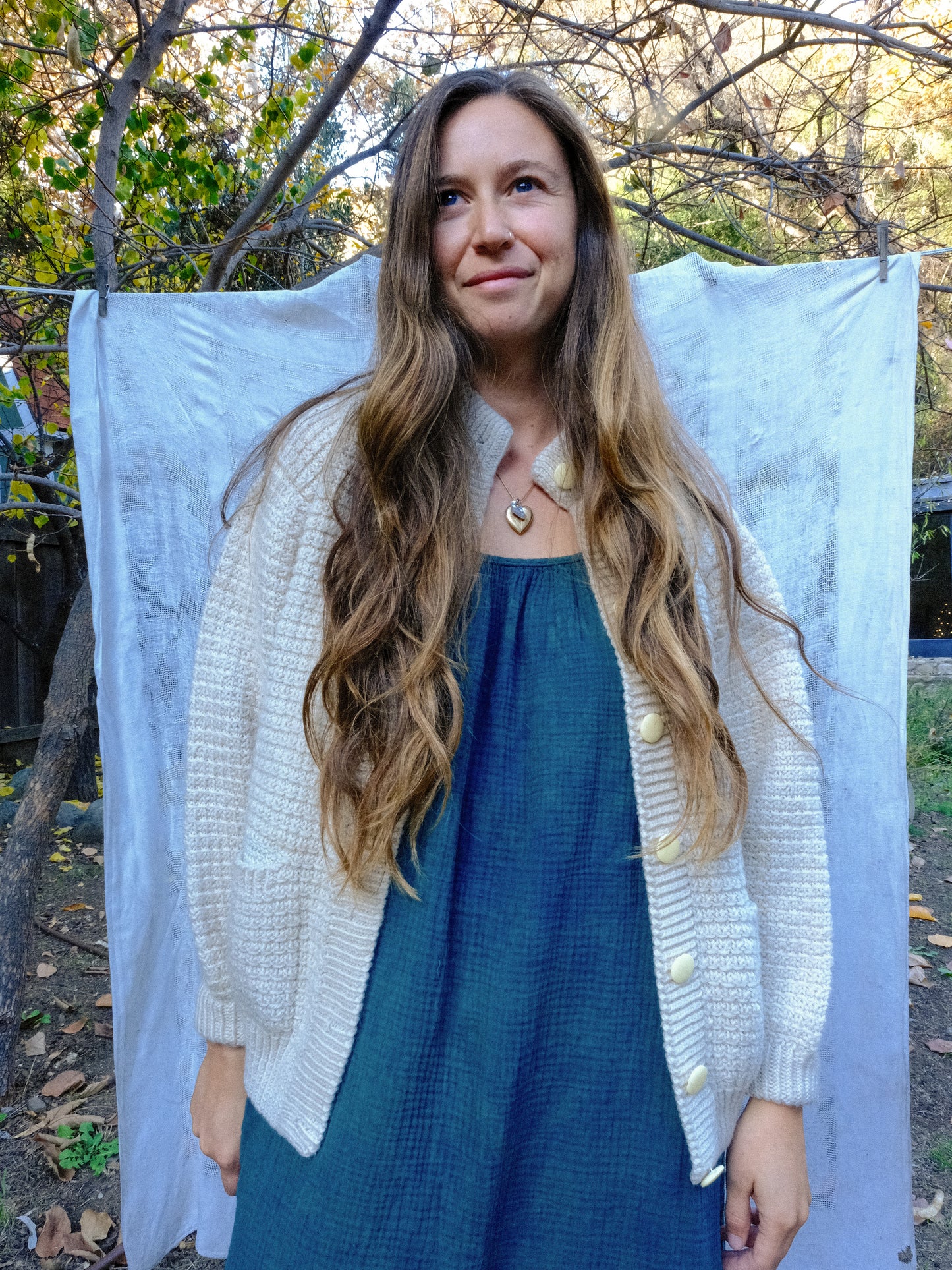 Indigo Cotton Gauze Flutter Strap Maxi Dress