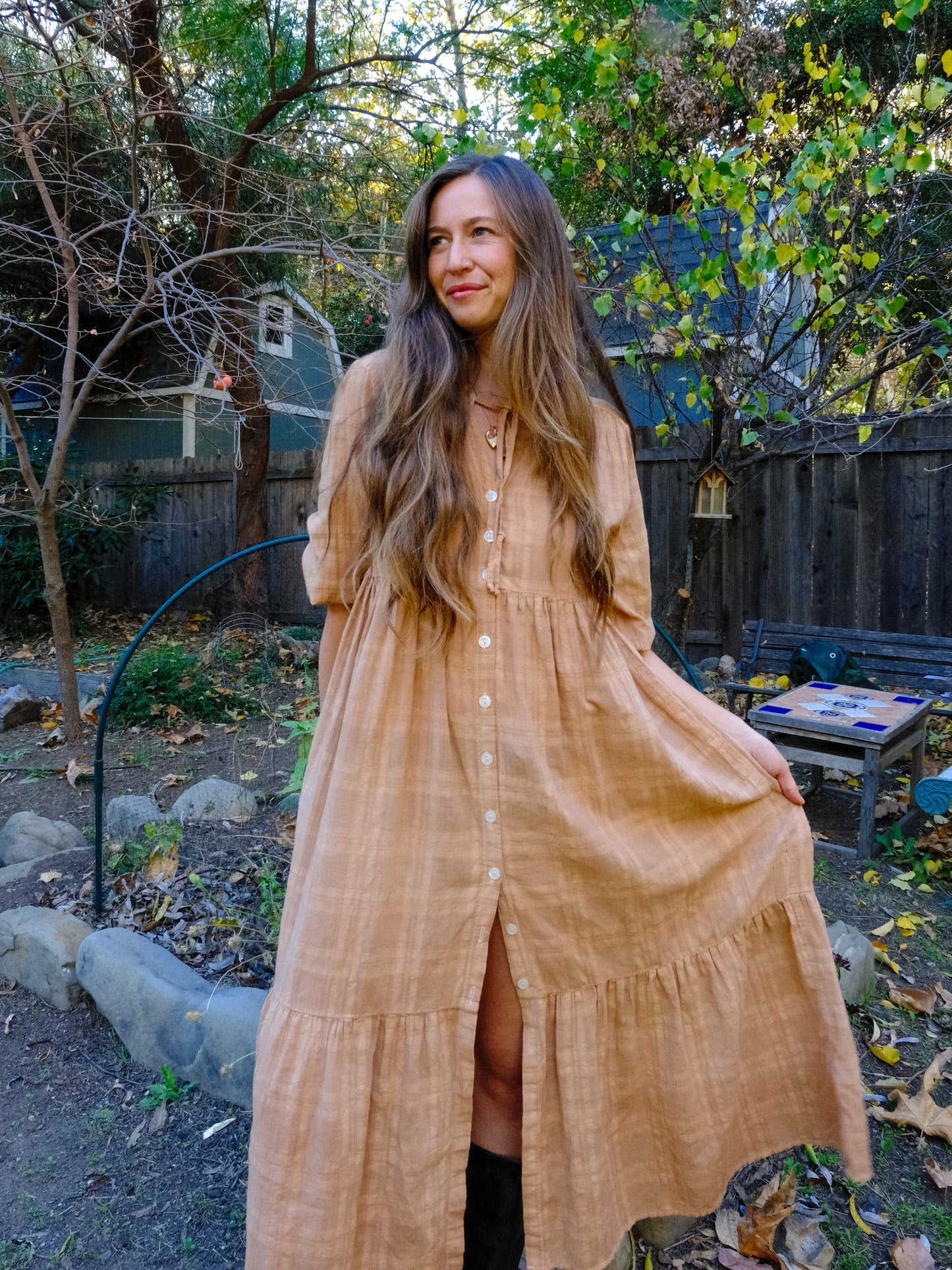 Cutch Gauze Window Pane Dress