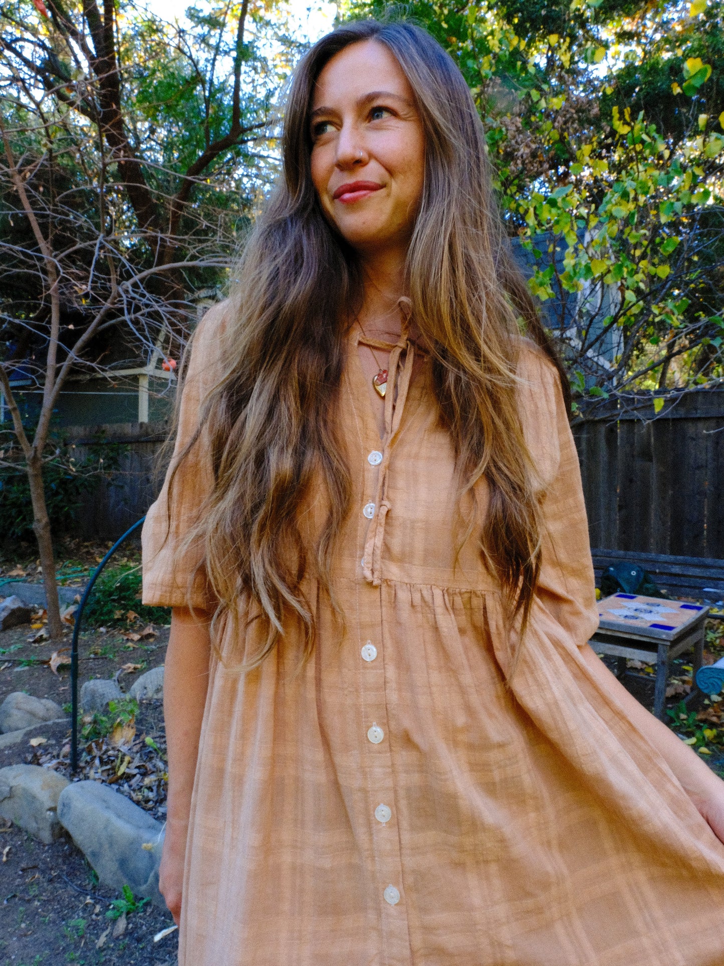 Cutch Gauze Window Pane Dress