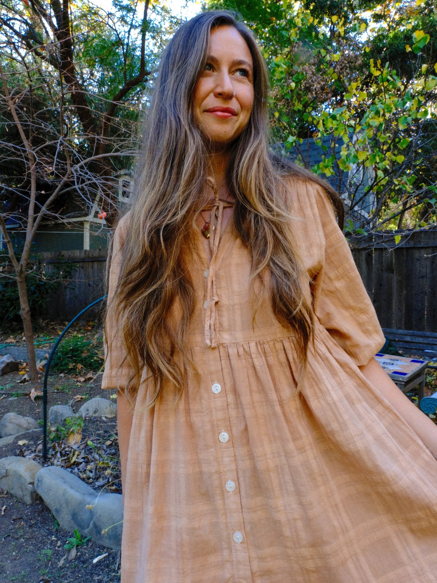 Cutch Gauze Window Pane Dress