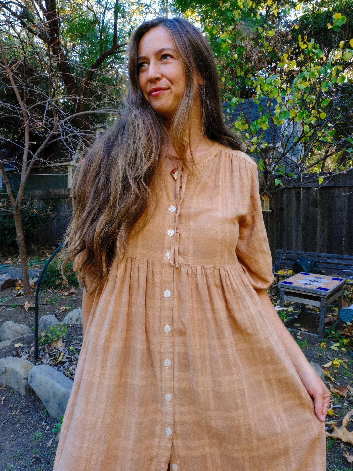 Cutch Gauze Window Pane Dress