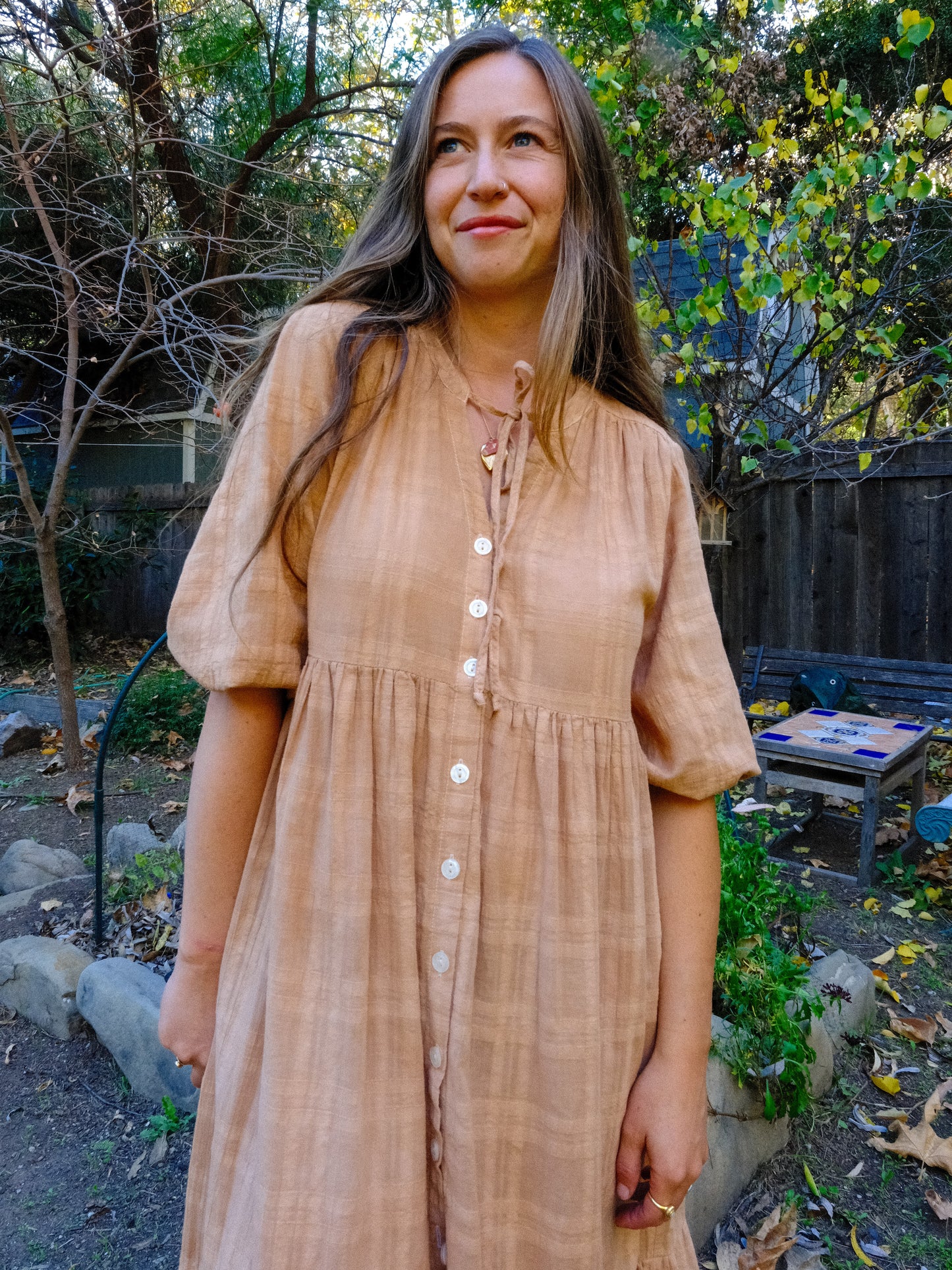 Cutch Gauze Window Pane Dress