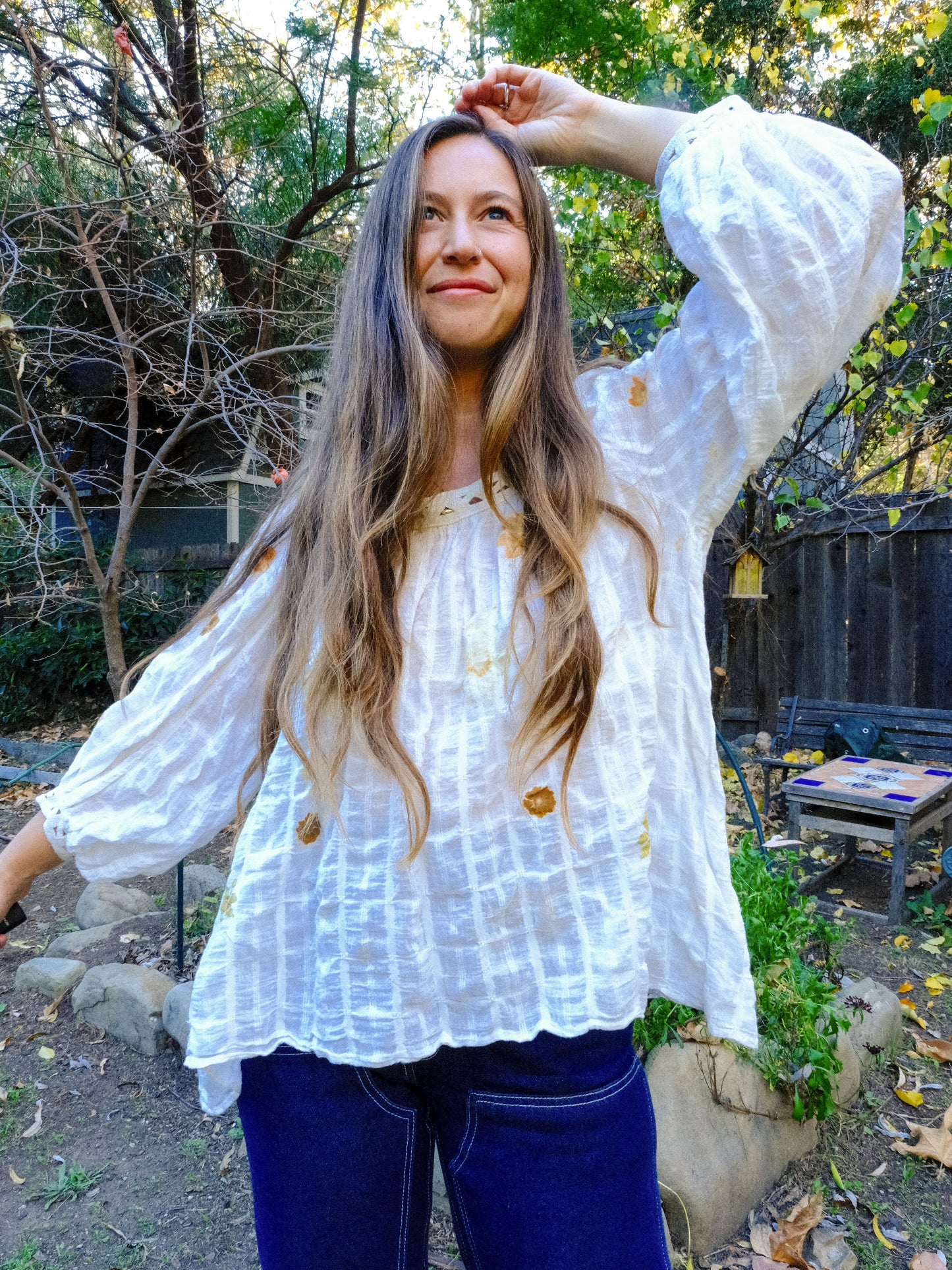 Eco-print Gauze Window Pane Blouse