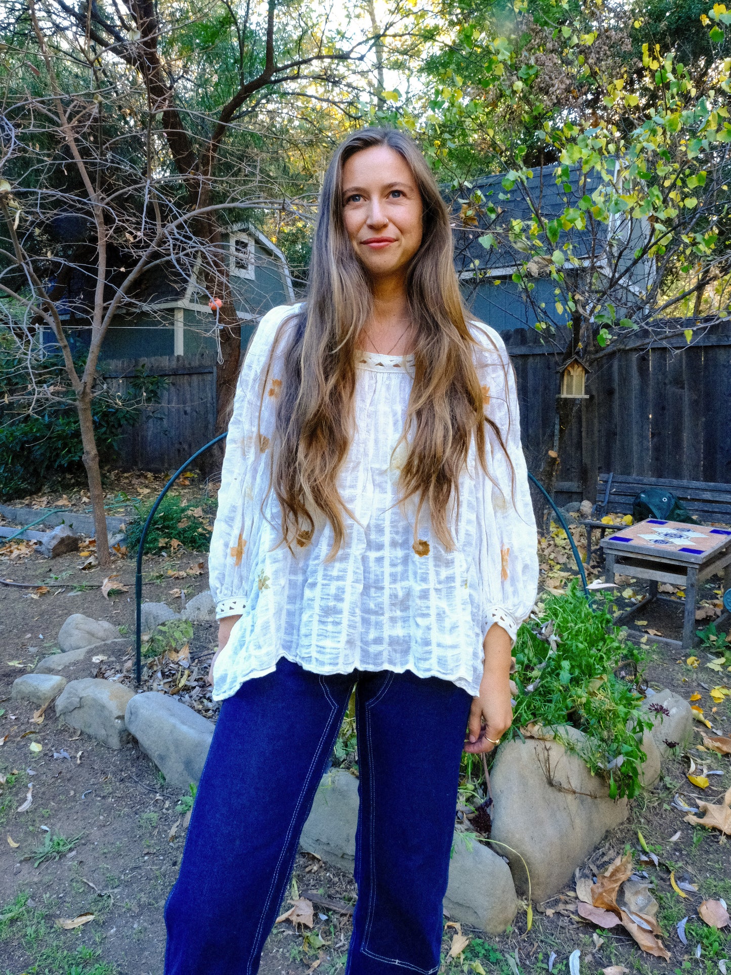 Eco-print Gauze Window Pane Blouse