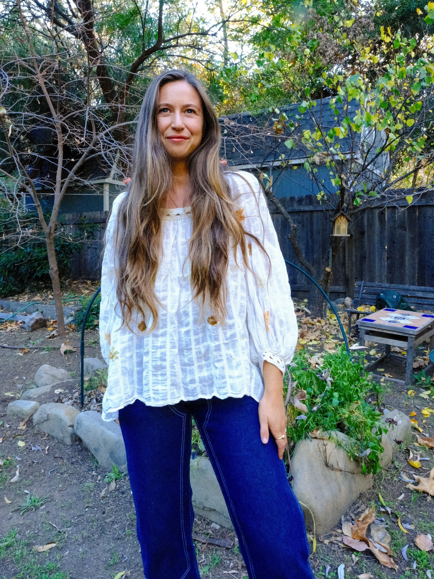 Eco-print Gauze Window Pane Blouse