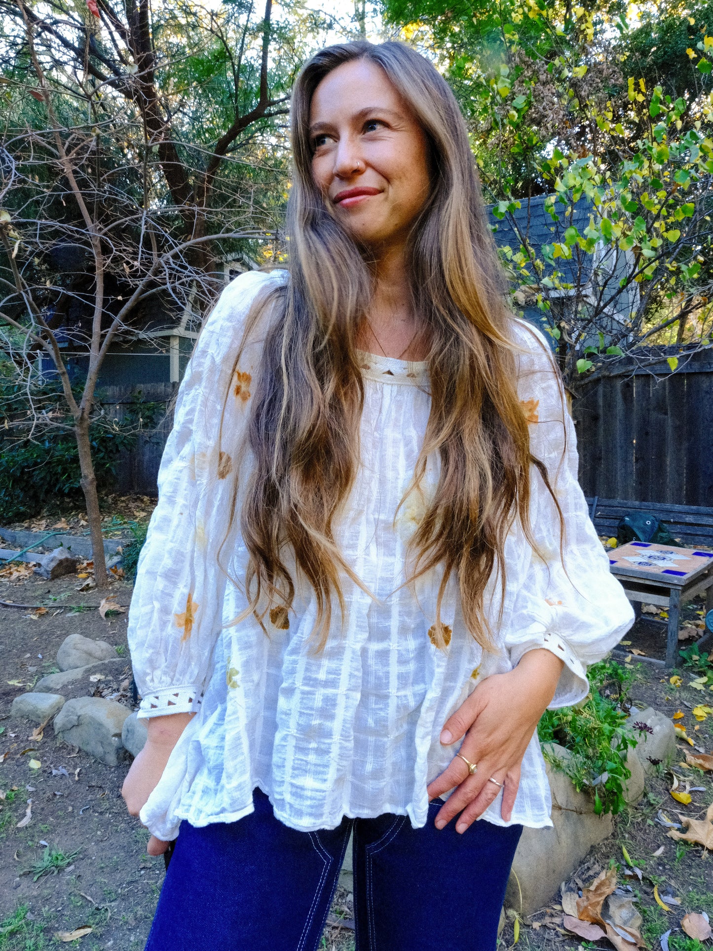 Eco-print Gauze Window Pane Blouse