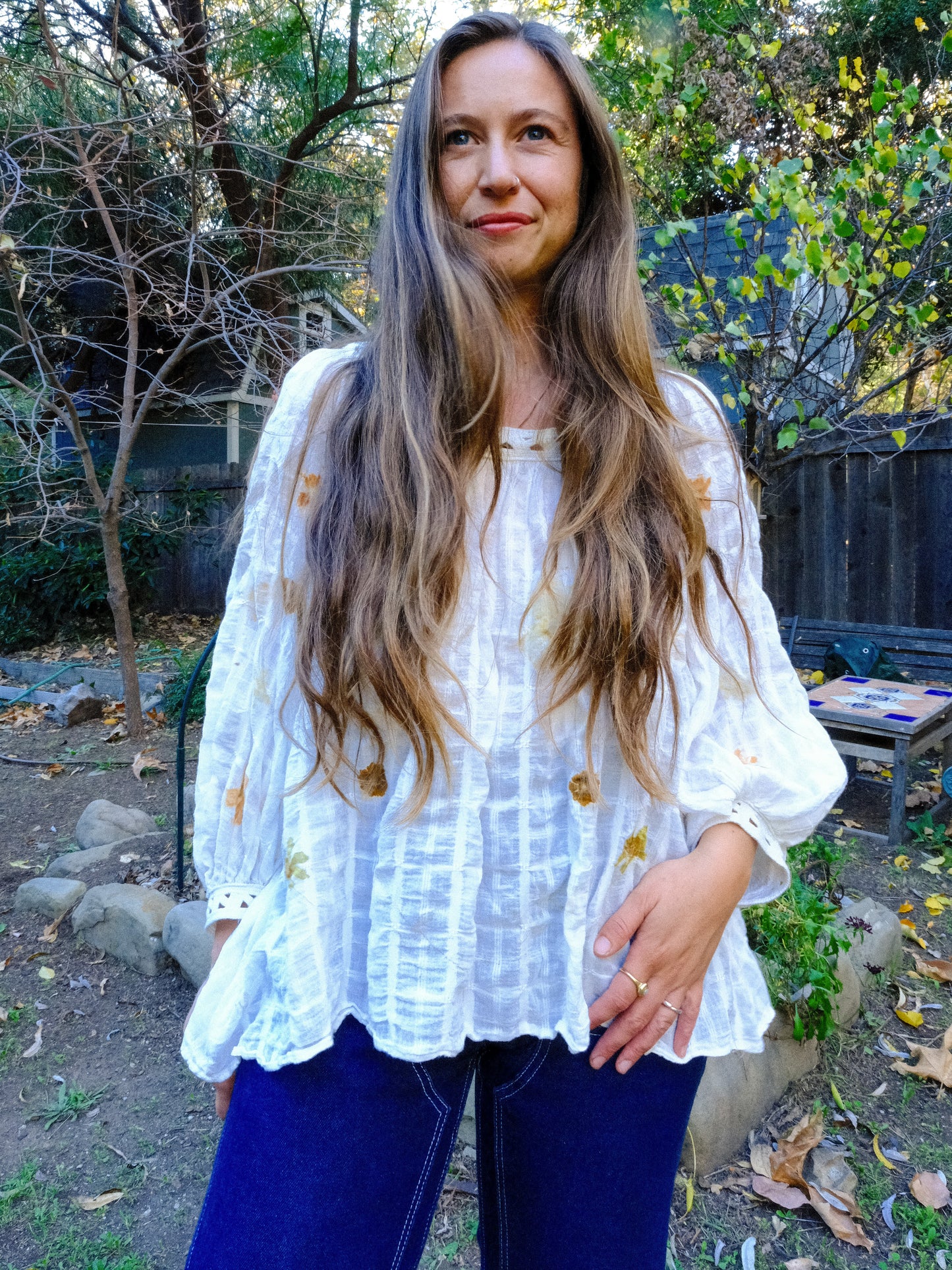 Eco-print Gauze Window Pane Blouse