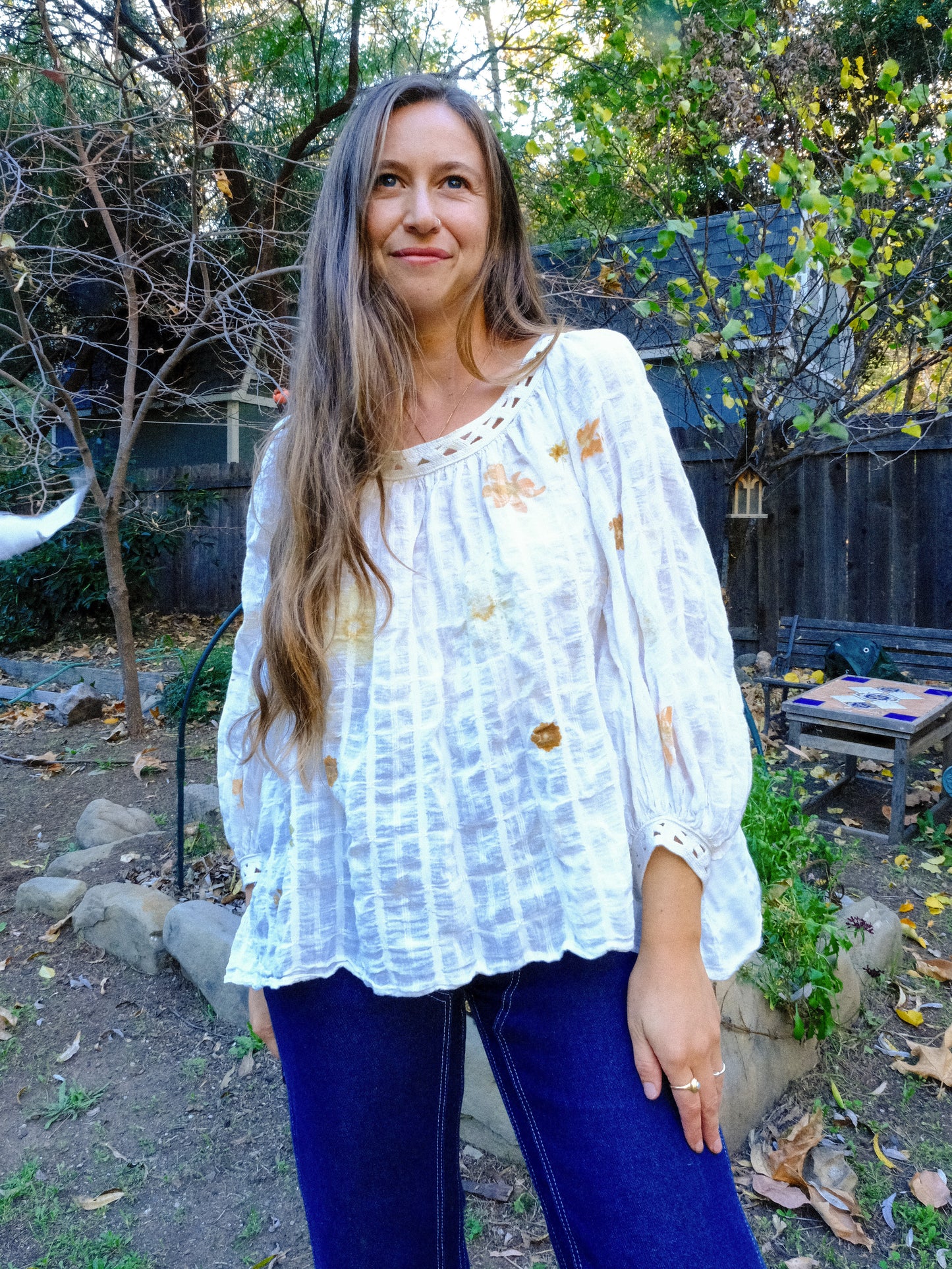 Eco-print Gauze Window Pane Blouse