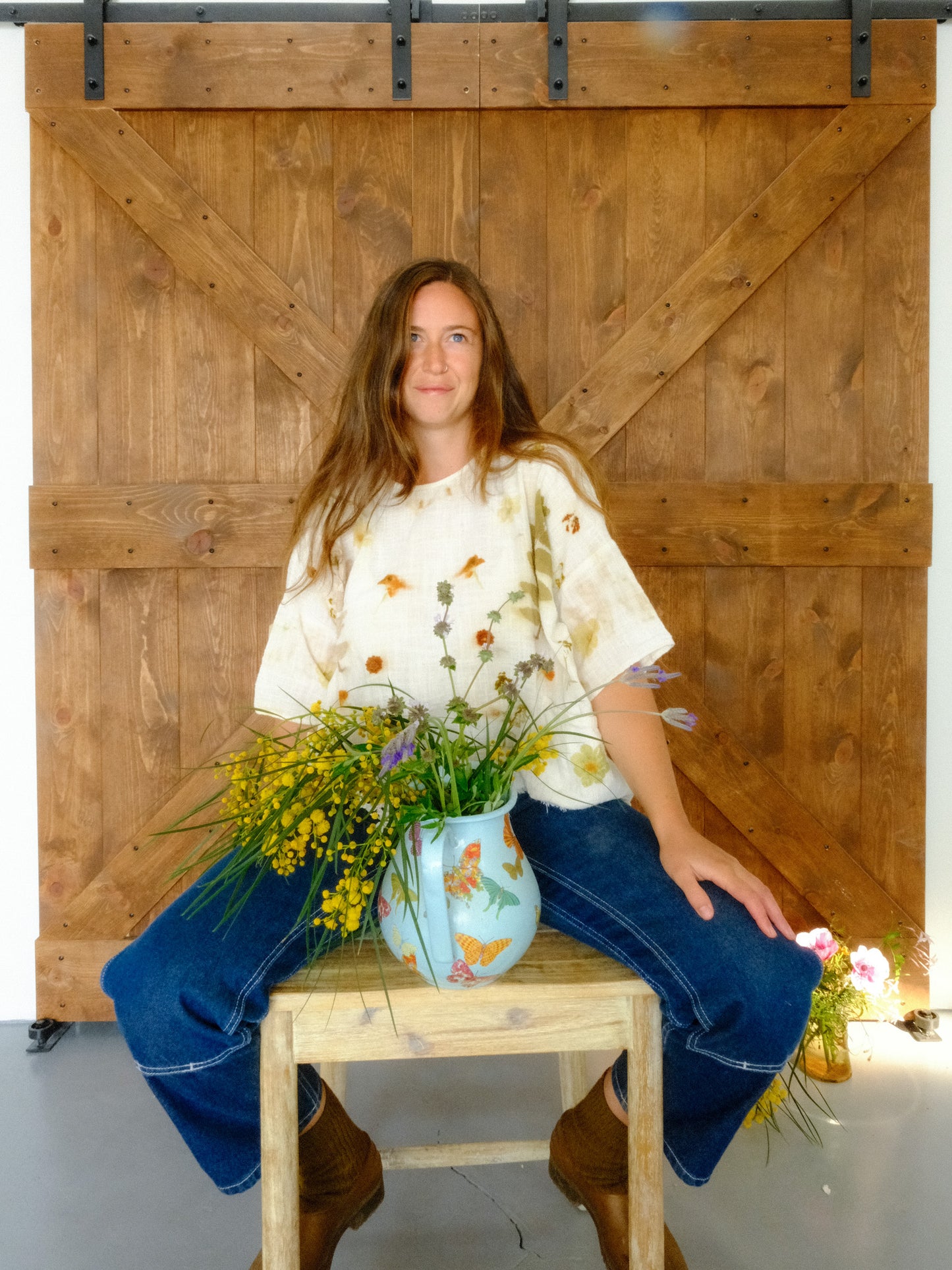 Eco-printed Gauze Raw Edge Boxy Blouse