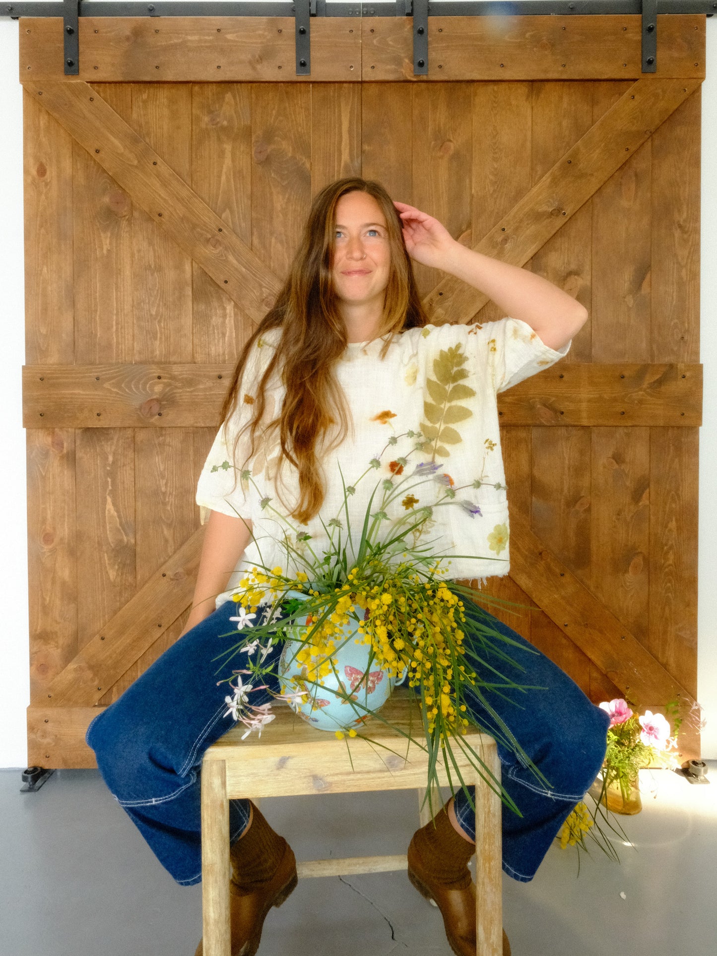 Eco-printed Gauze Raw Edge Boxy Blouse