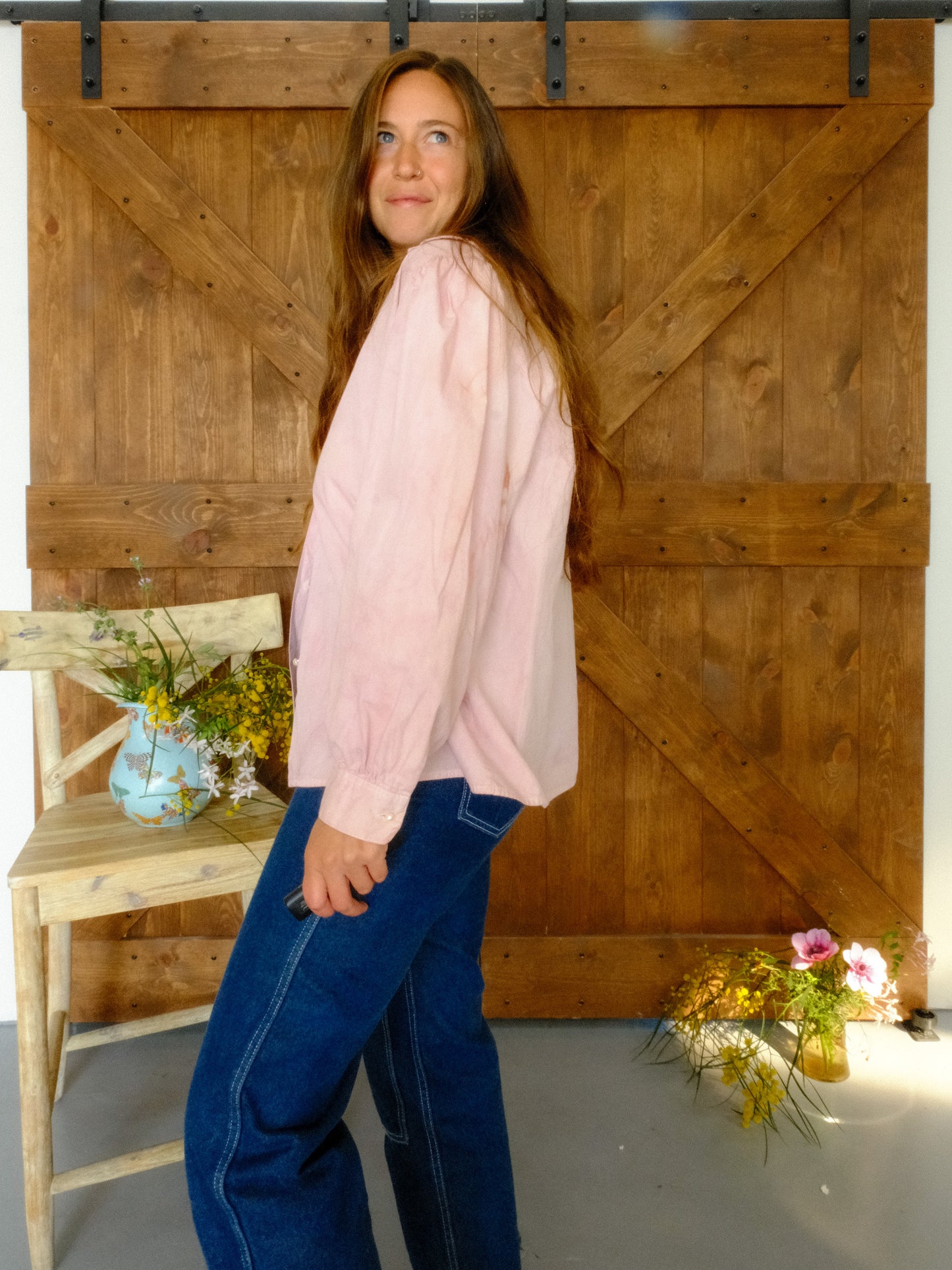 Lac Embroidered Collar Long Sleeve Blouse