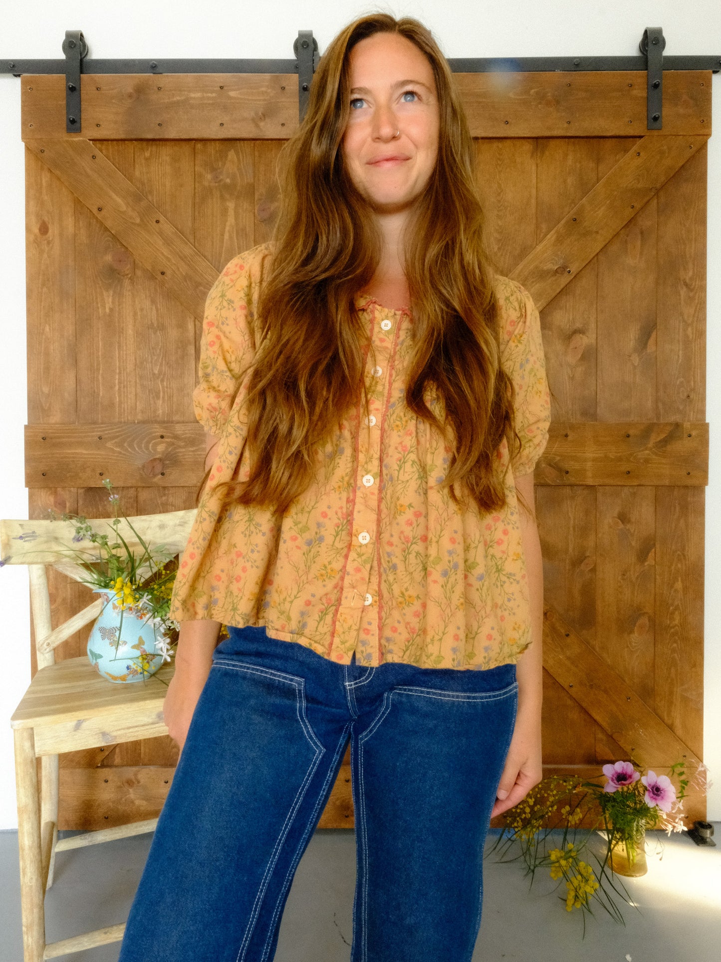 Cutch Floral Pleated Puff Sleeve Blouse