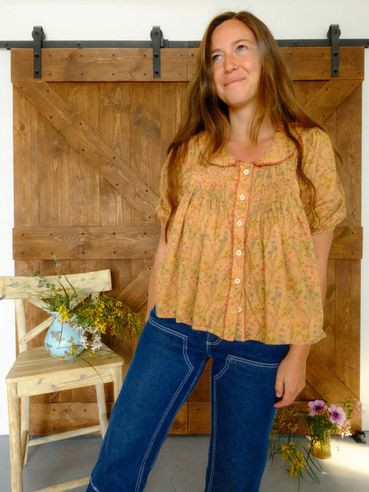 Cutch Floral Pleated Puff Sleeve Blouse