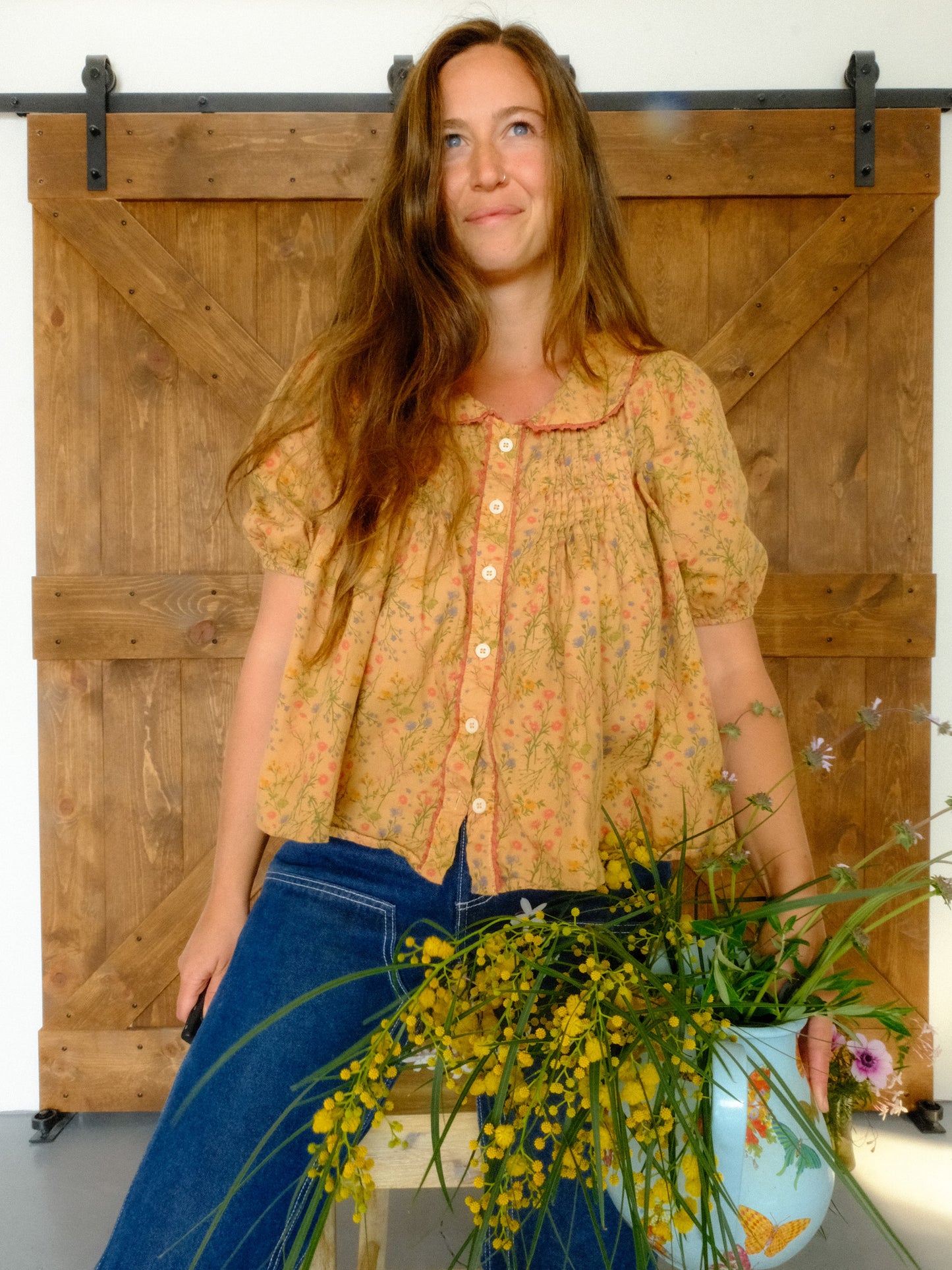 Cutch Floral Pleated Puff Sleeve Blouse