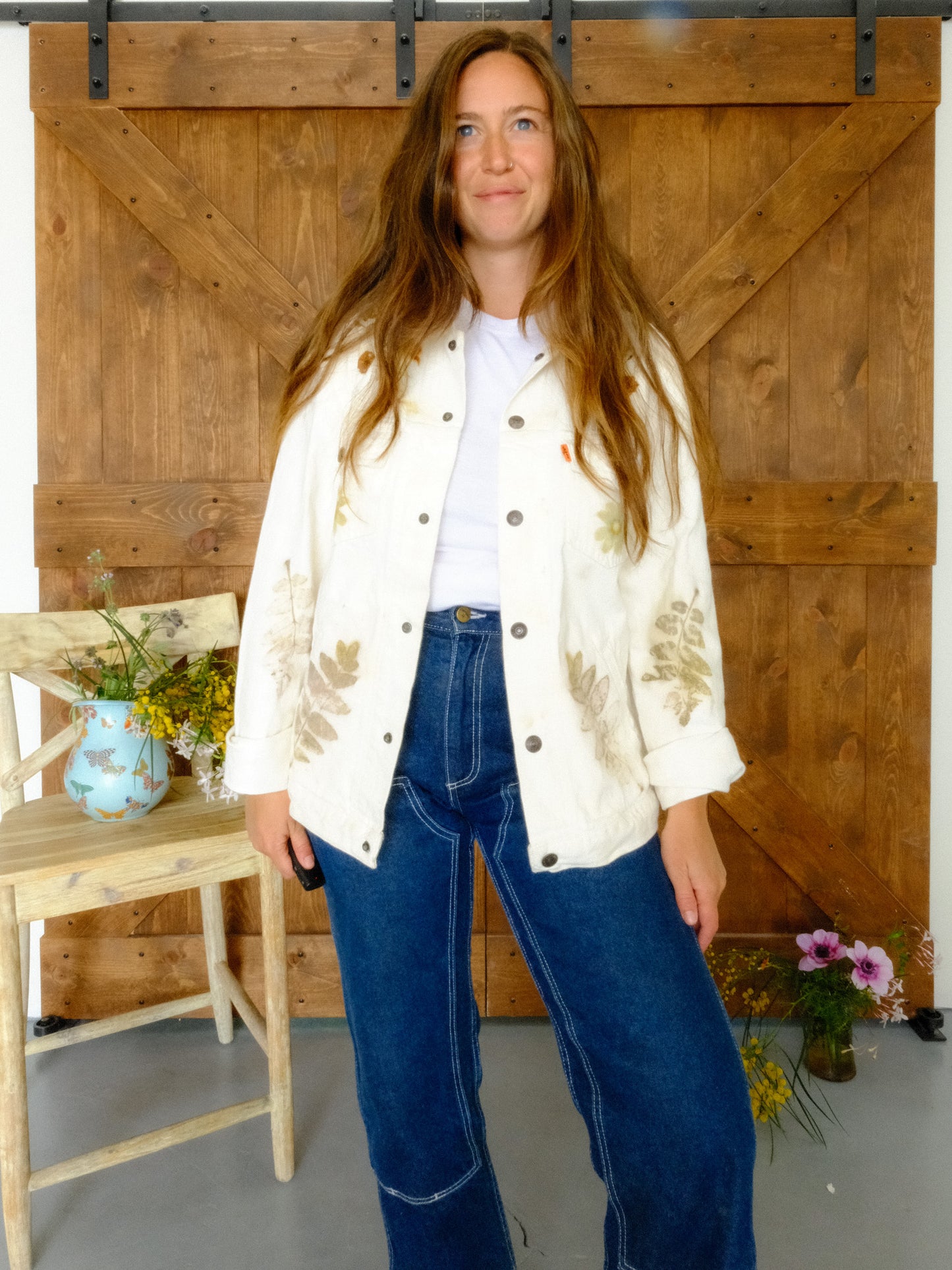 Eco-printed Levi's White Denim Jacket