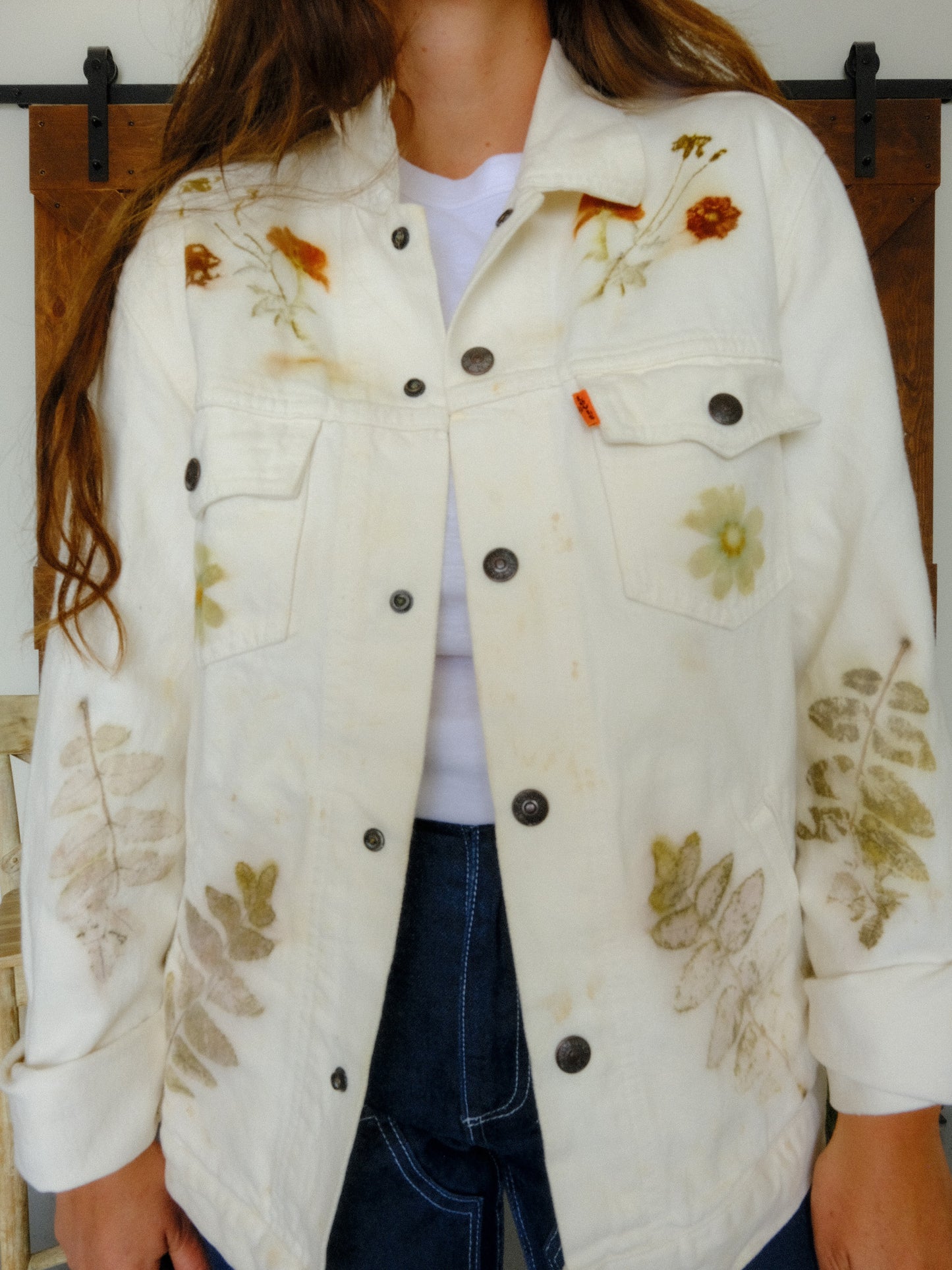 Eco-printed Levi's White Denim Jacket