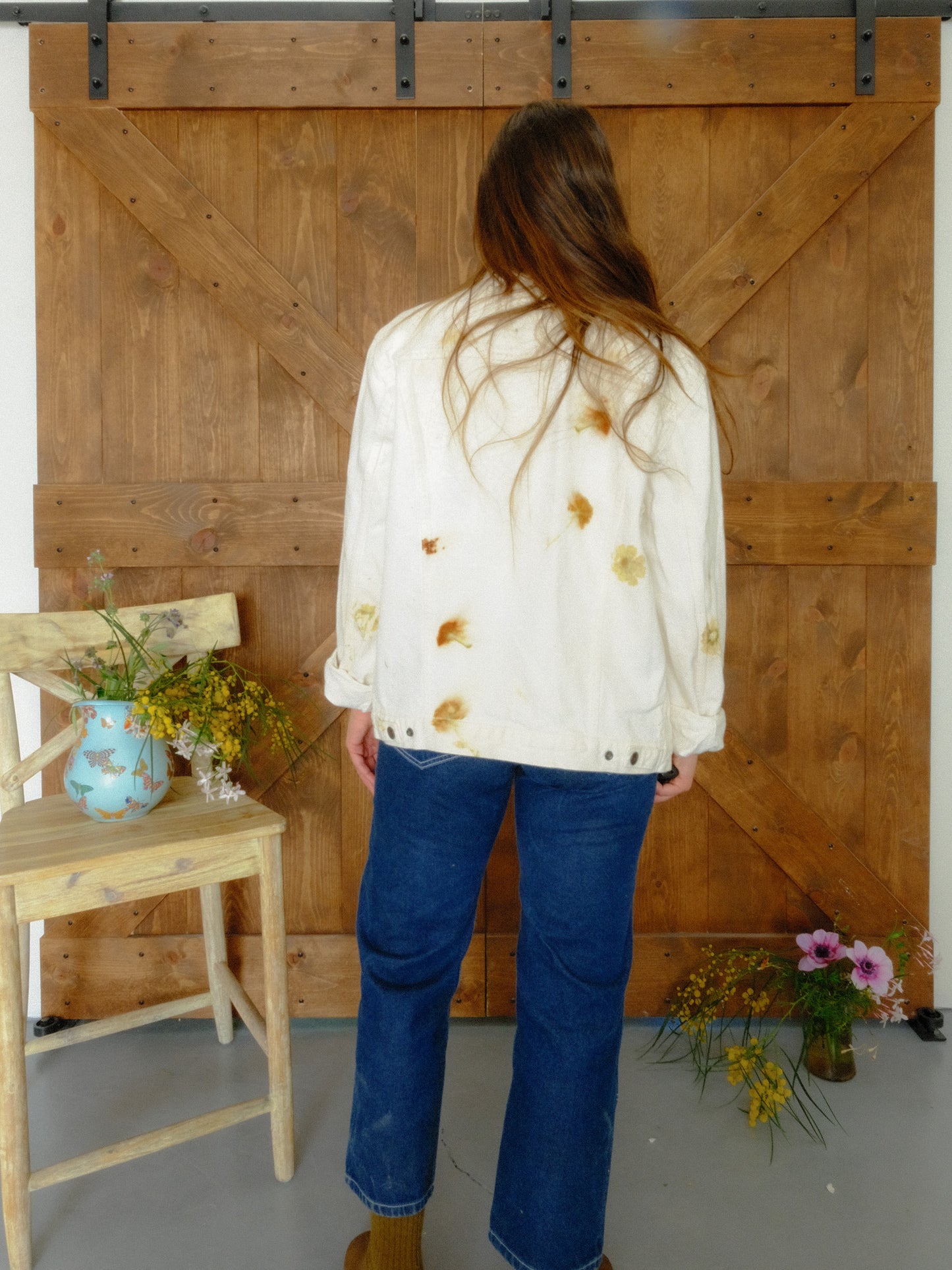 Eco-printed Levi's White Denim Jacket