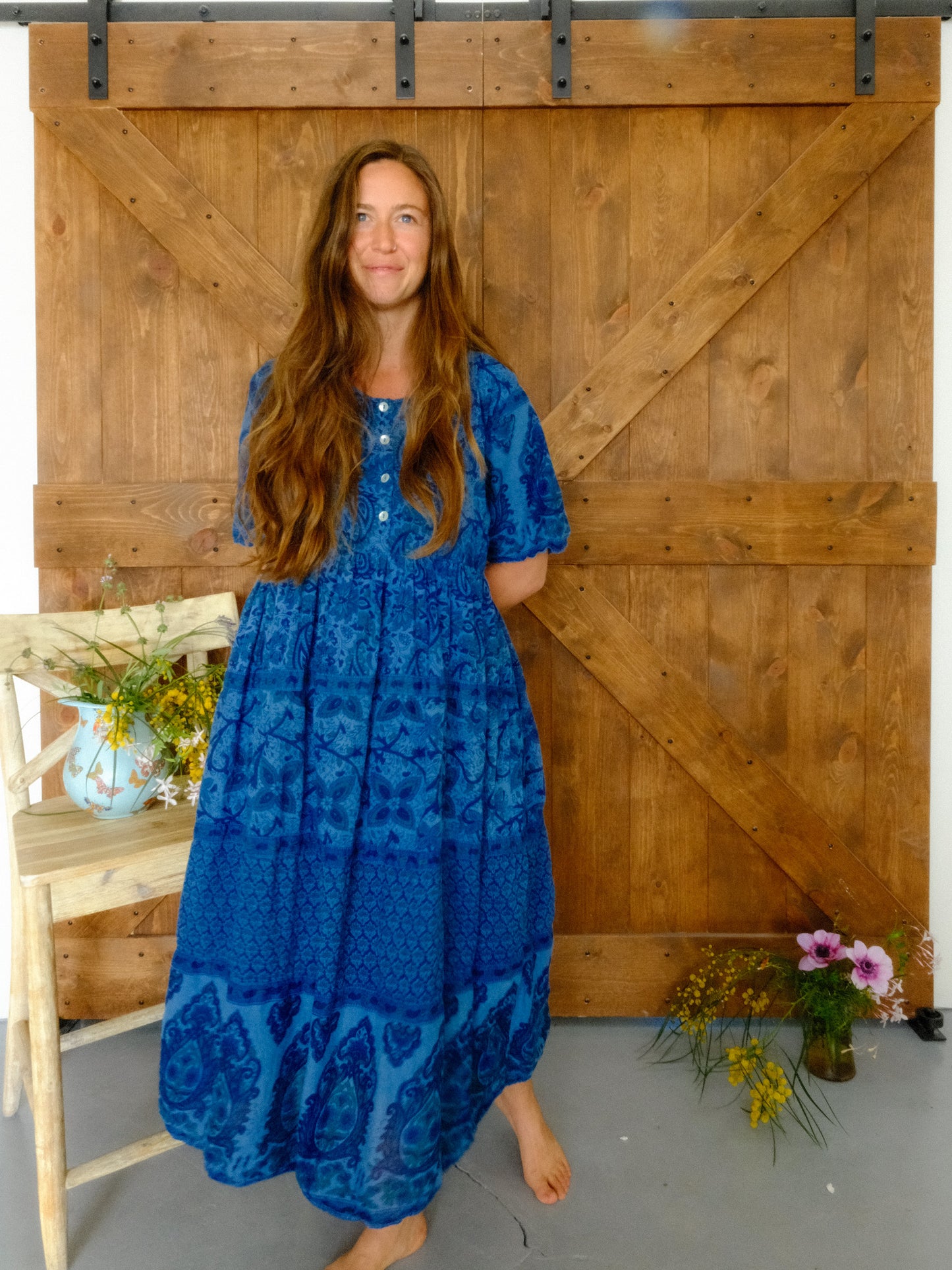 Indigo Block Print Cotton Gauze Dress
