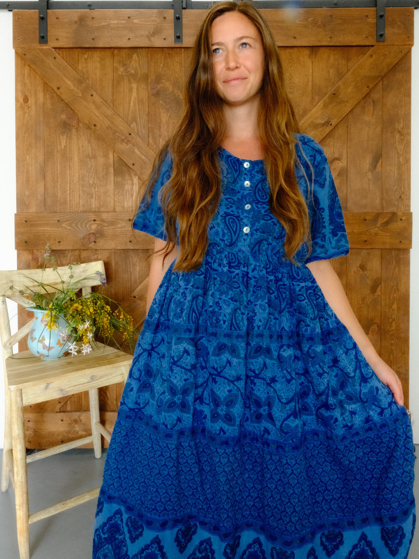 Indigo Block Print Cotton Gauze Dress