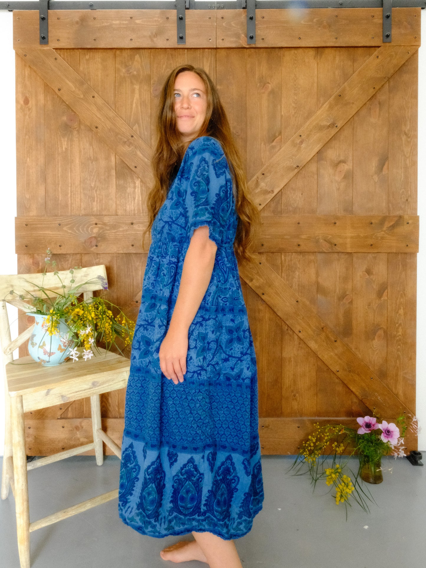 Indigo Block Print Cotton Gauze Dress