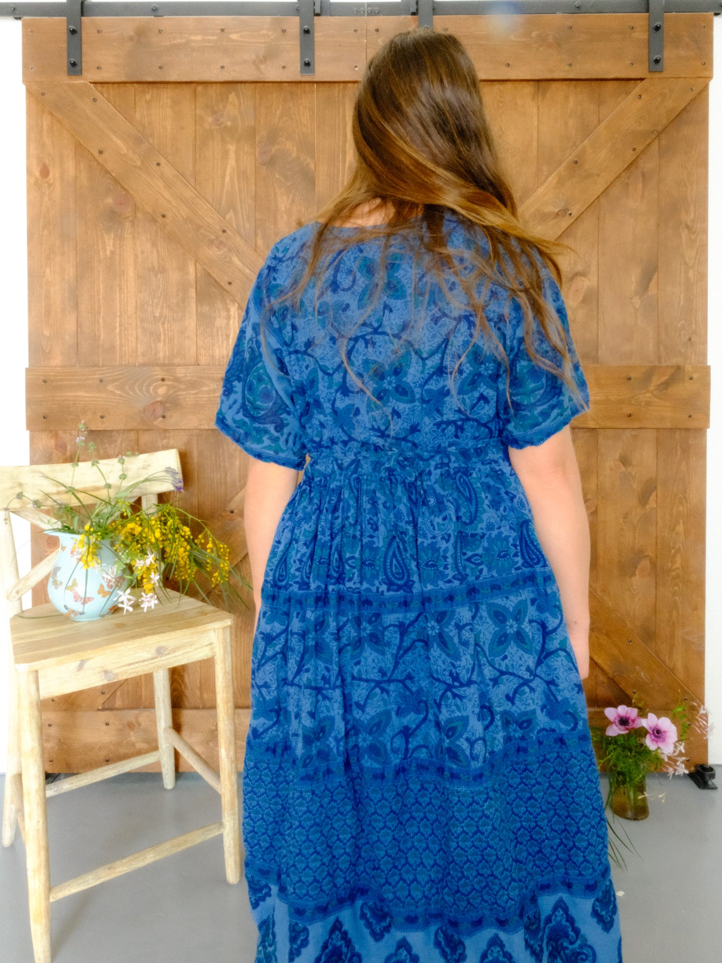 Indigo Block Print Cotton Gauze Dress