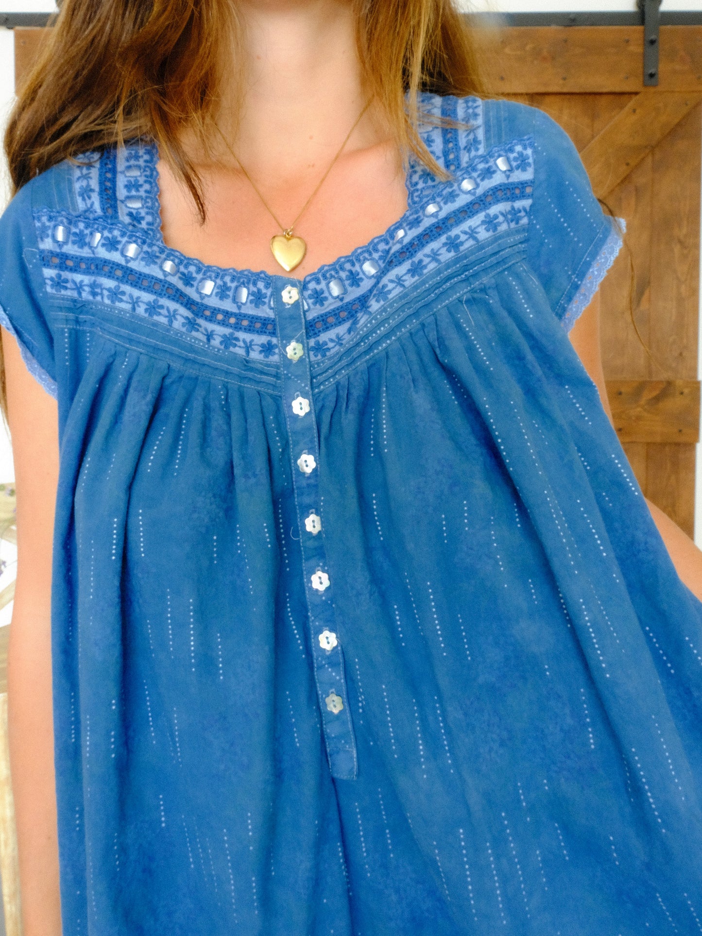 Indigo Flower Button Dress