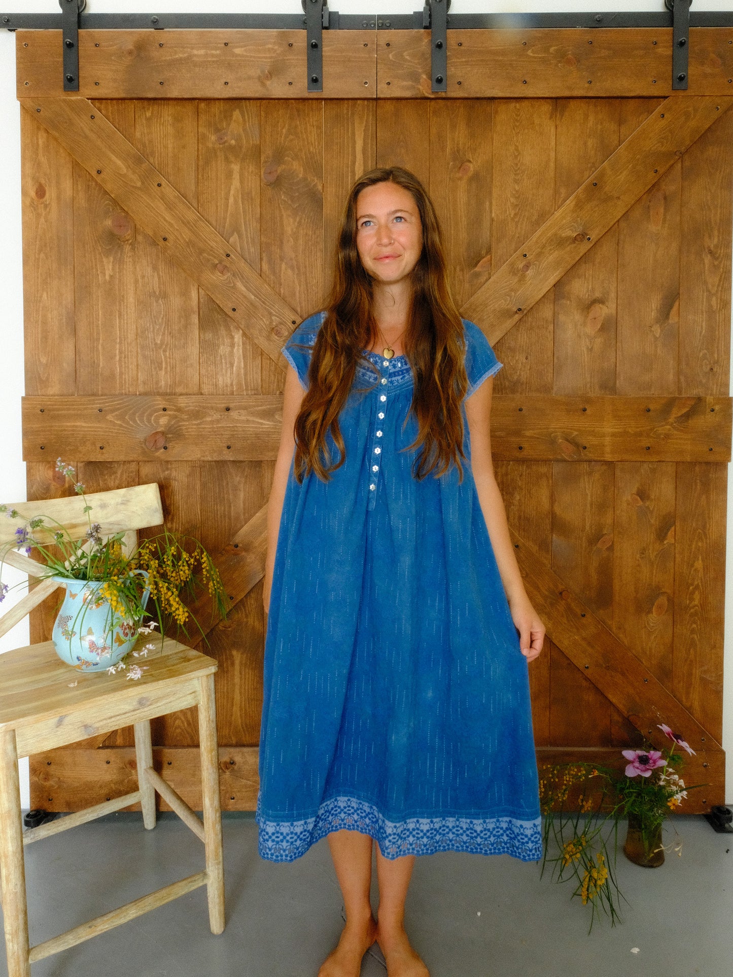 Indigo Flower Button Dress
