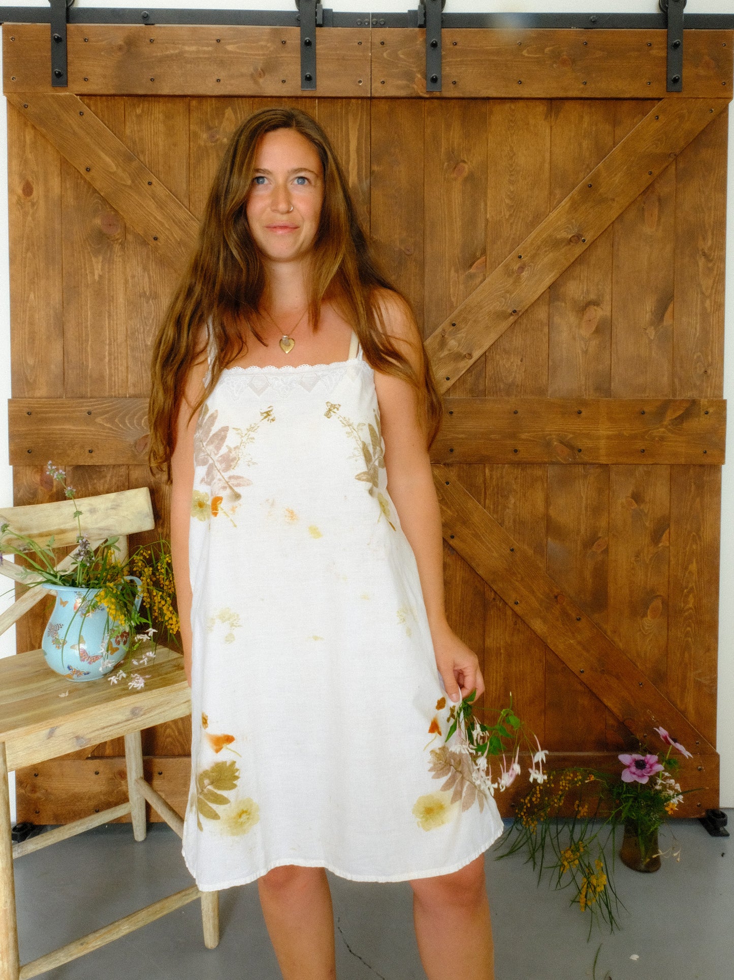 Eco-printed Antique Spagetti Strap Dress
