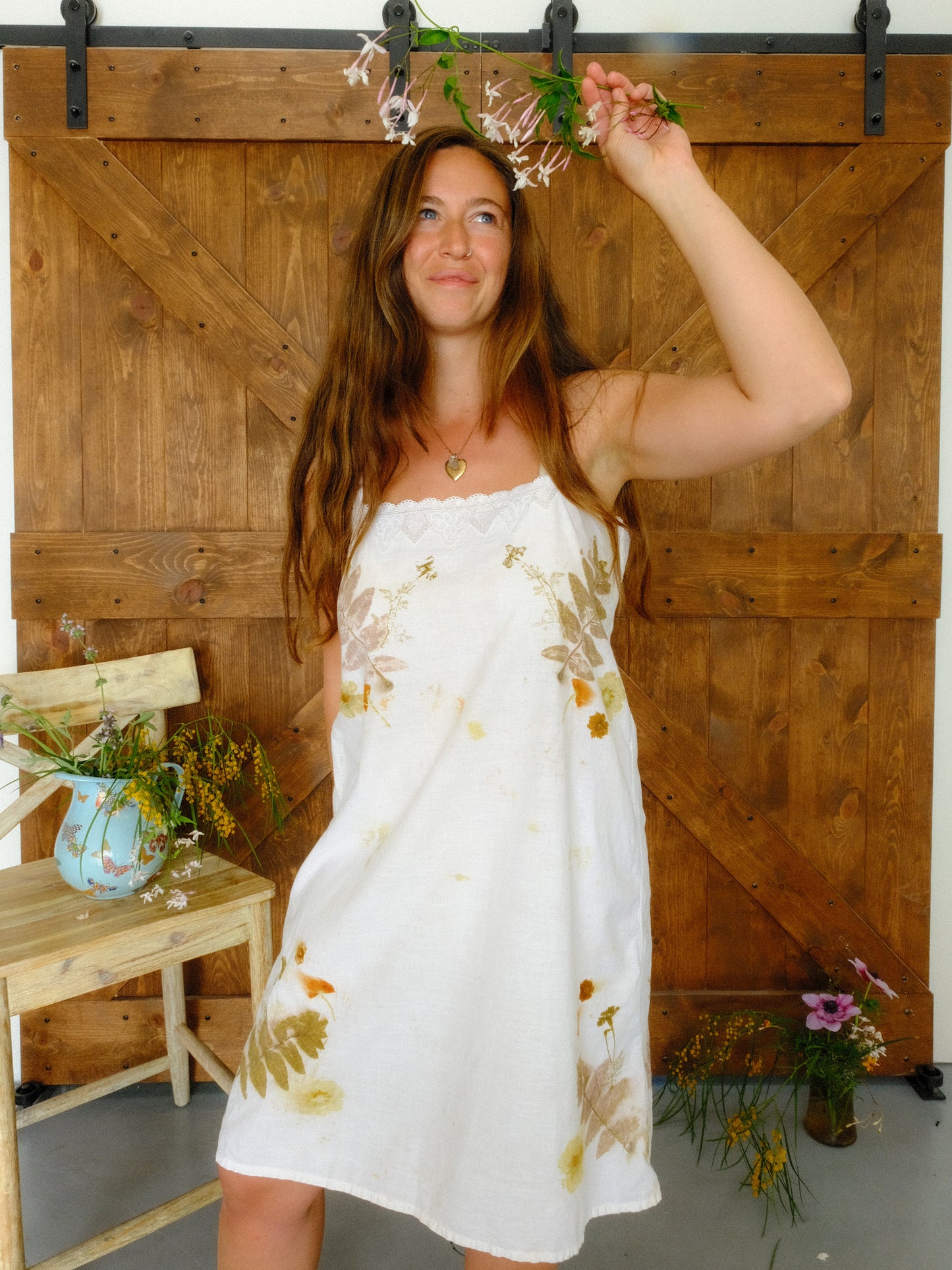 Eco-printed Antique Spagetti Strap Dress
