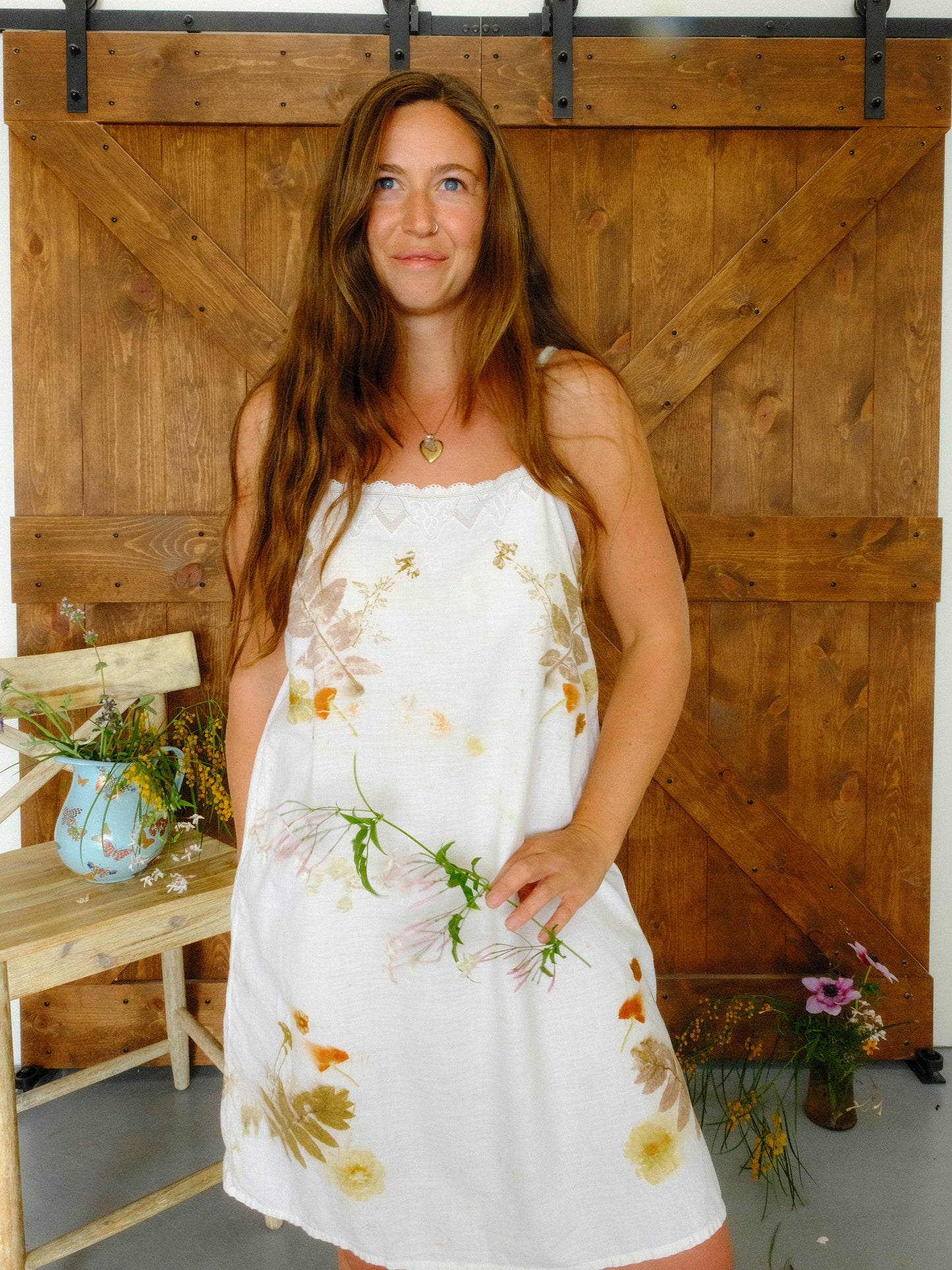Eco-printed Antique Spagetti Strap Dress