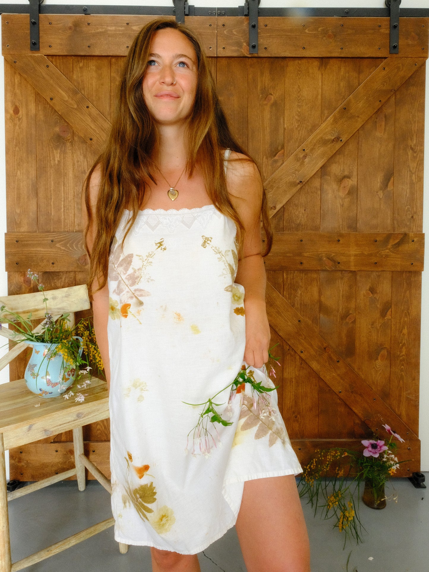 Eco-printed Antique Spagetti Strap Dress