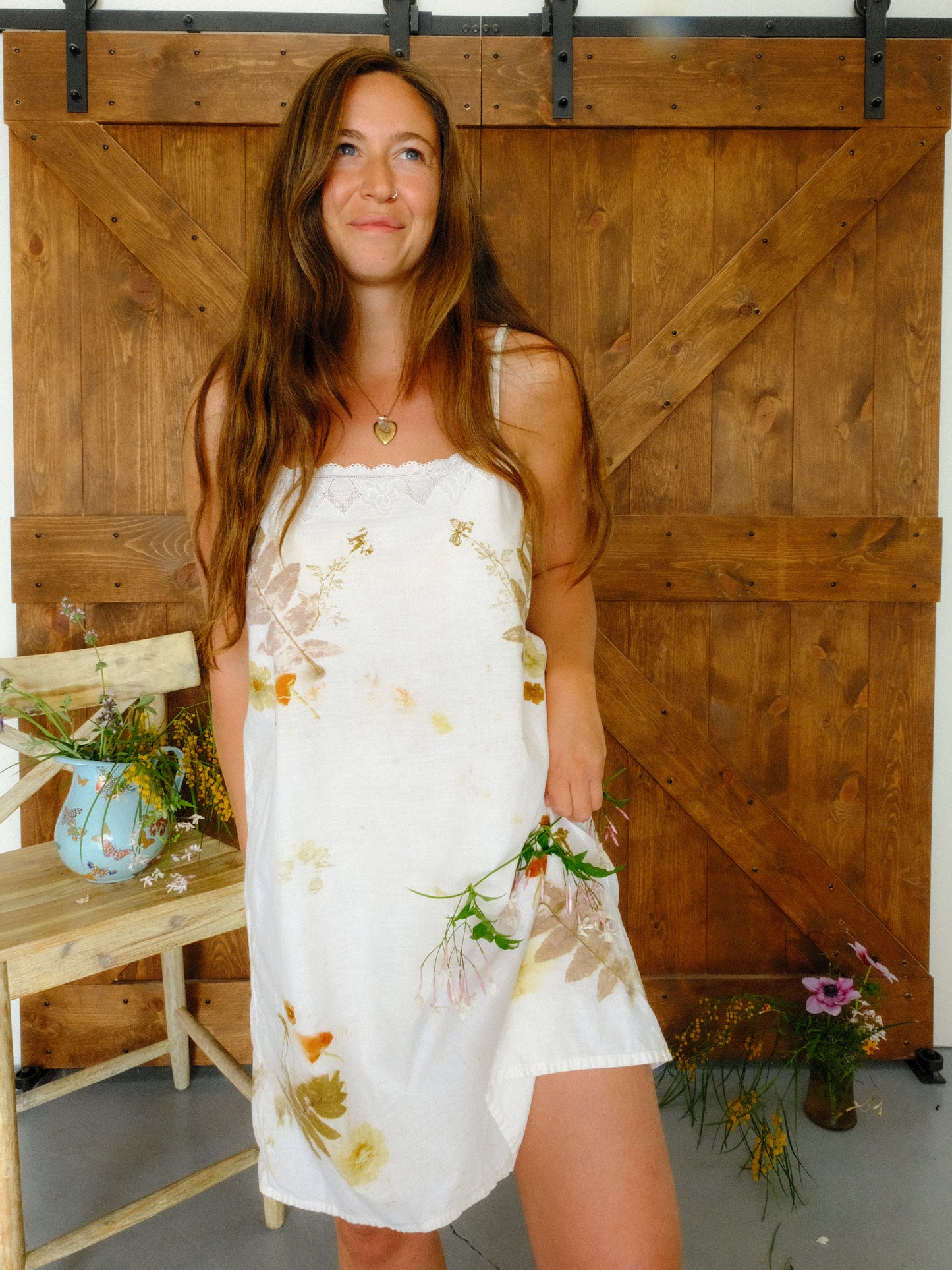 Eco-printed Antique Spagetti Strap Dress