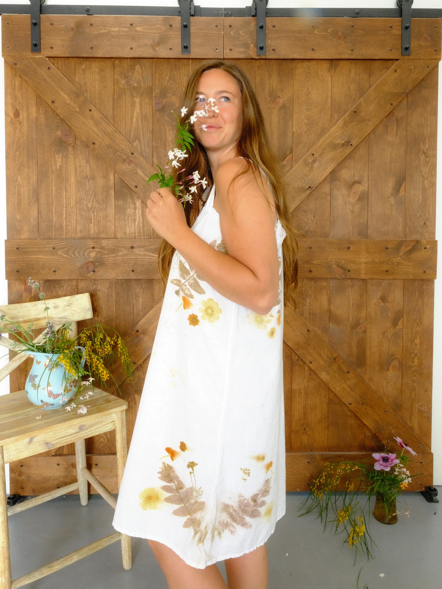 Eco-printed Antique Spagetti Strap Dress