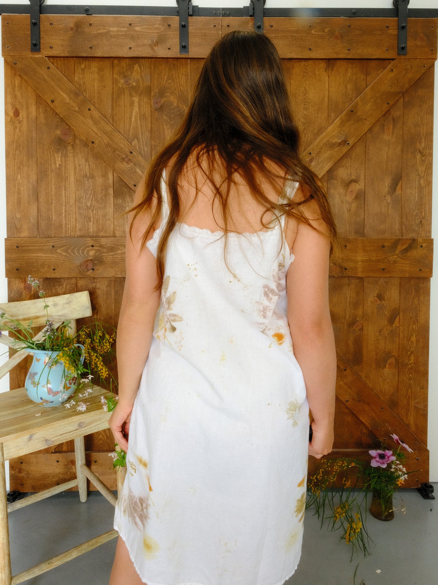 Eco-printed Antique Spagetti Strap Dress