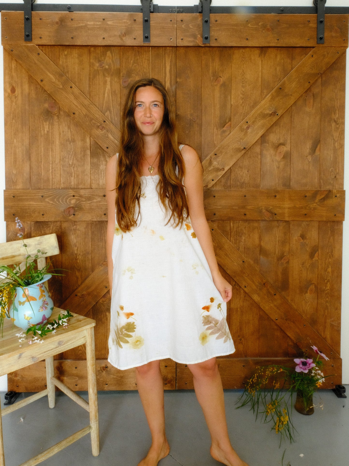 Eco-printed Antique Spagetti Strap Dress
