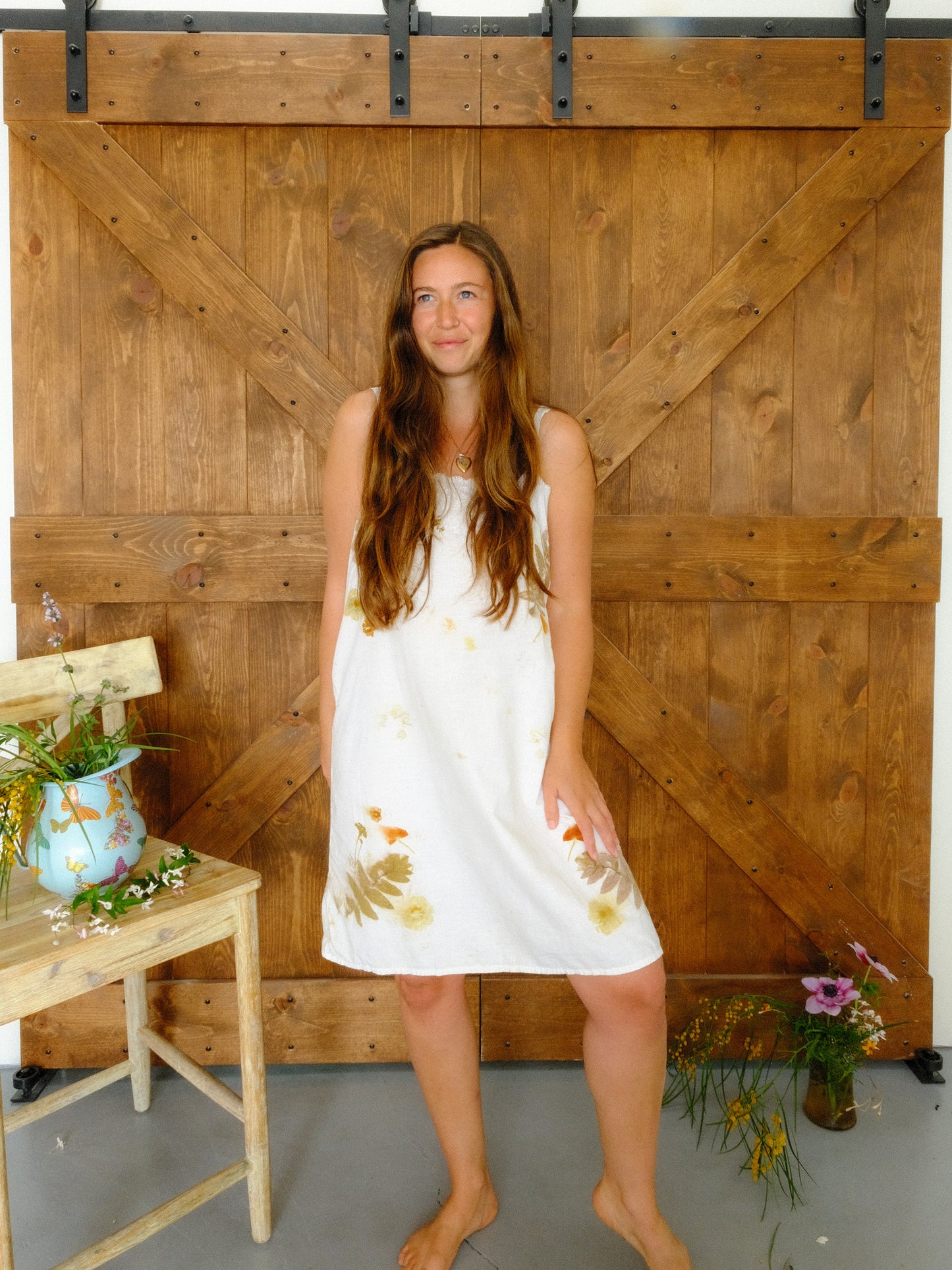 Eco-printed Antique Spagetti Strap Dress
